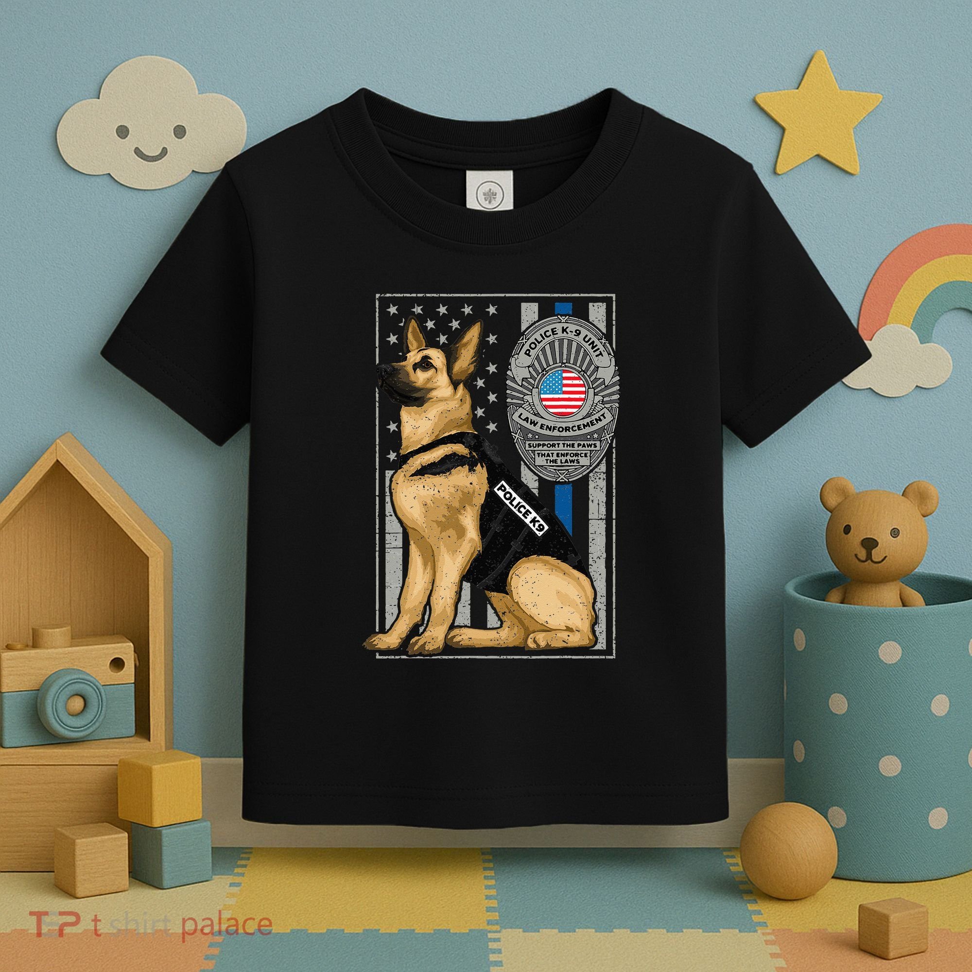 Police K9 Unit German Shepherd Dog Thin Blue Line Toddler T-Shirt
