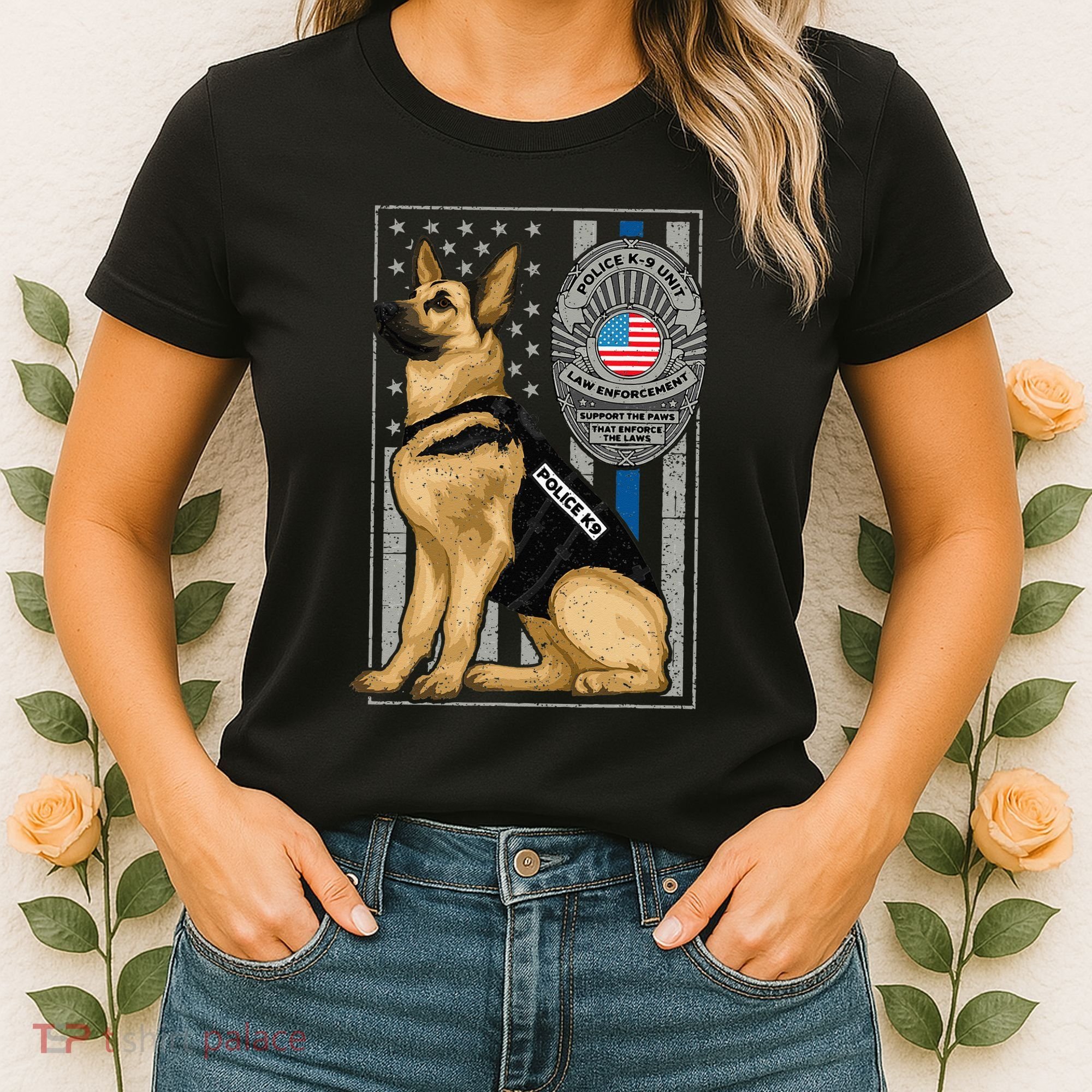 Police K9 Unit German Shepherd Dog Thin Blue Line Women's T-Shirt