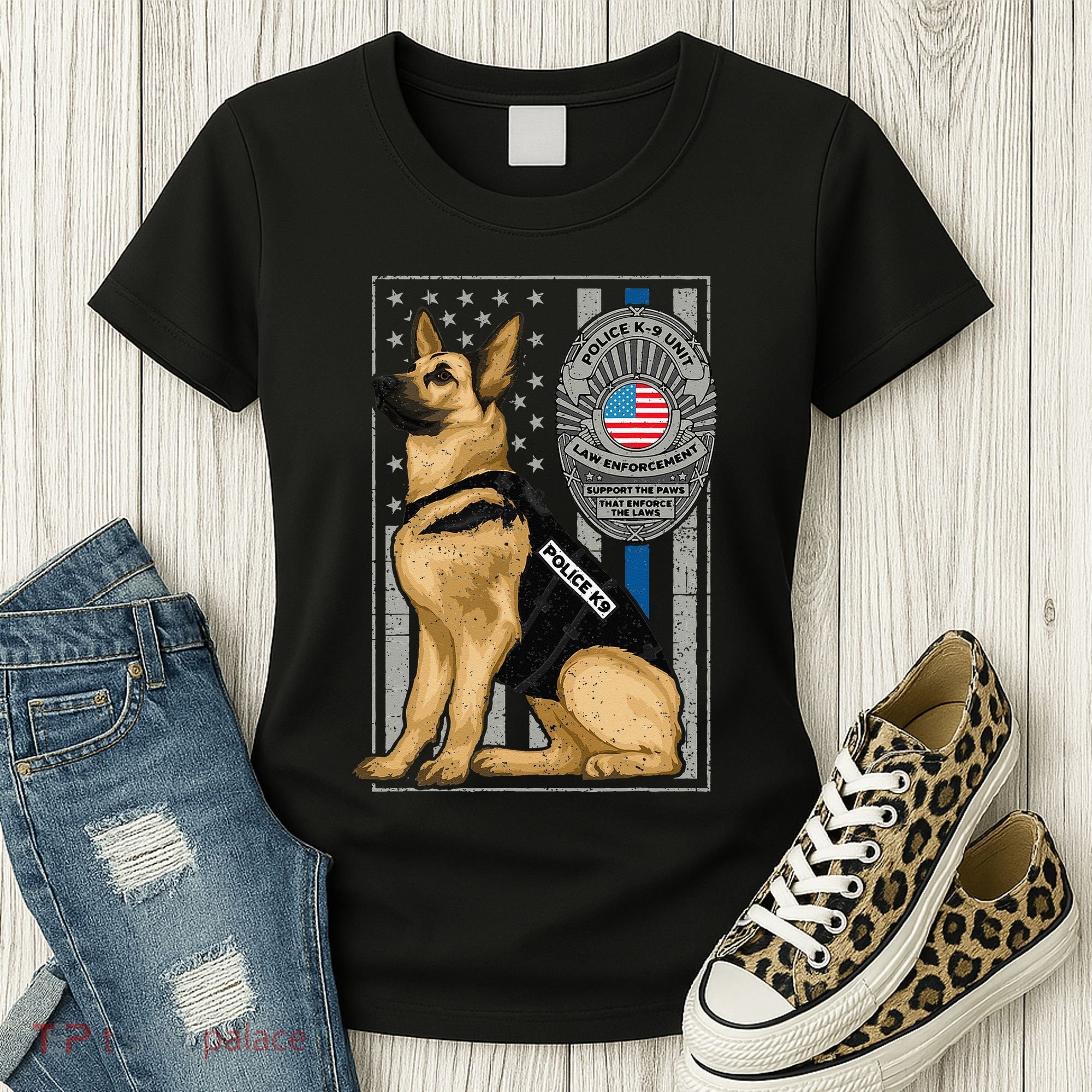 Police K9 Unit German Shepherd Dog Thin Blue Line Women's T-Shirt
