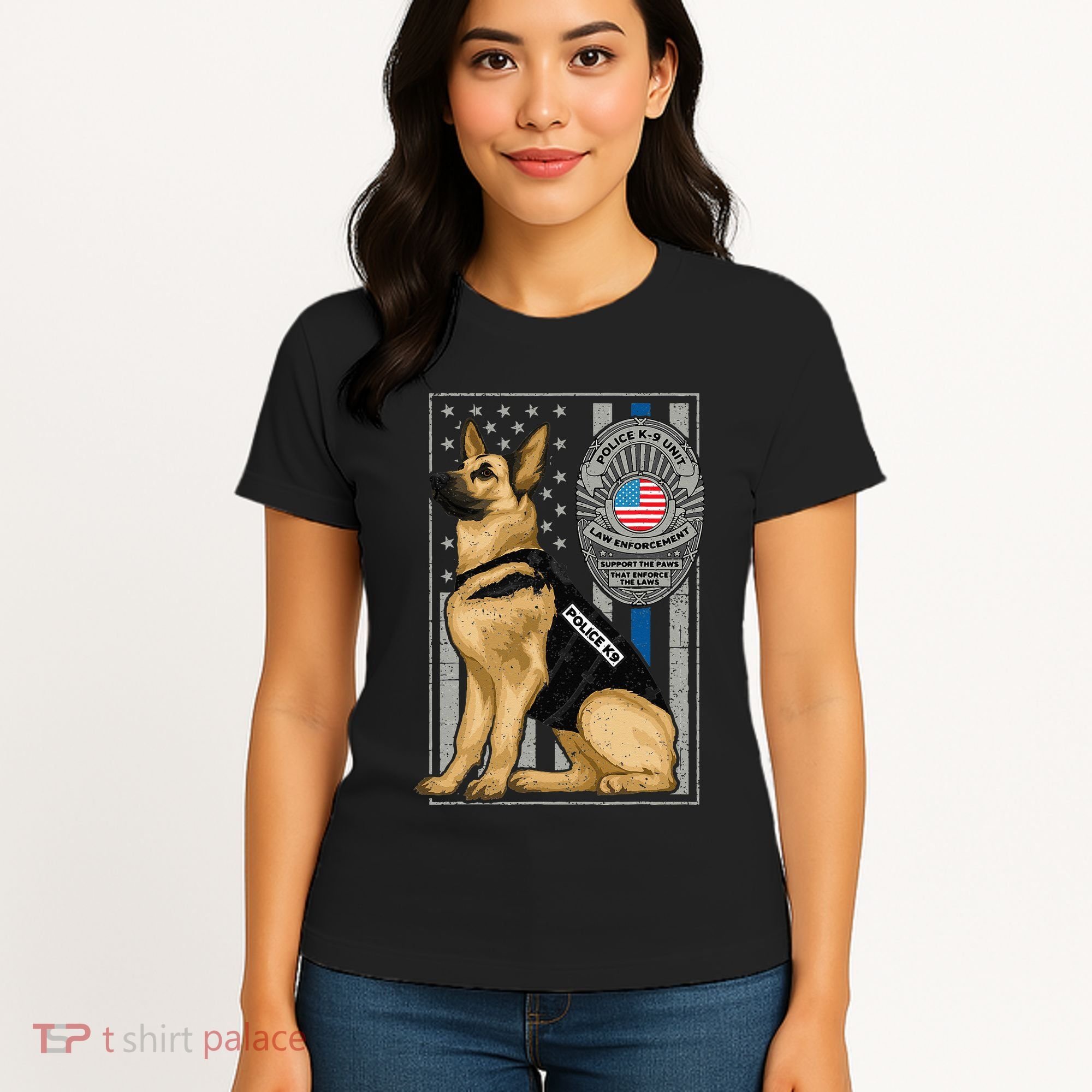 Police K9 Unit German Shepherd Dog Thin Blue Line Women's T-Shirt