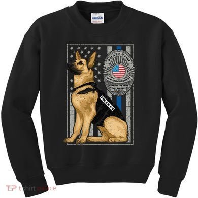Police K9 Unit German Shepherd Dog Thin Blue Line Kids Sweatshirt