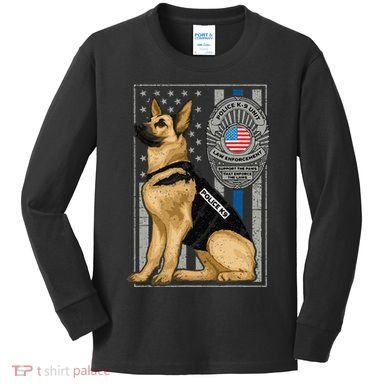 Police K9 Unit German Shepherd Dog Thin Blue Line Kids Long Sleeve Shirt