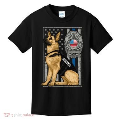 Police K9 Unit German Shepherd Dog Thin Blue Line Kids T-Shirt