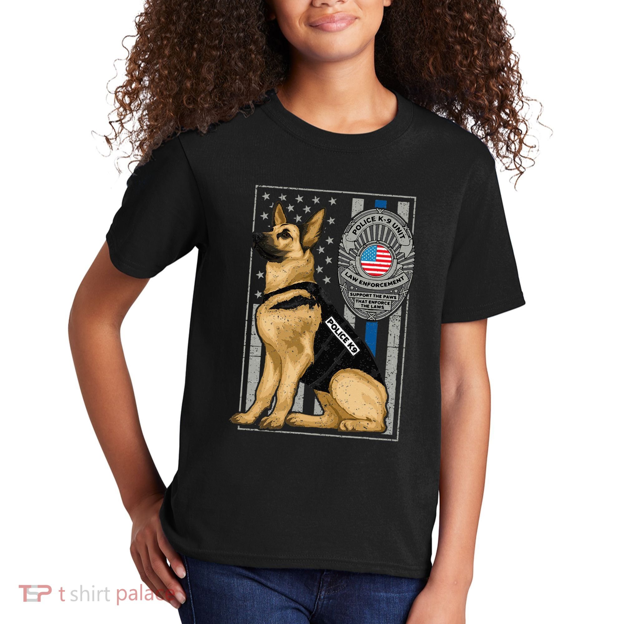 Police K9 Unit German Shepherd Dog Thin Blue Line Kids T-Shirt