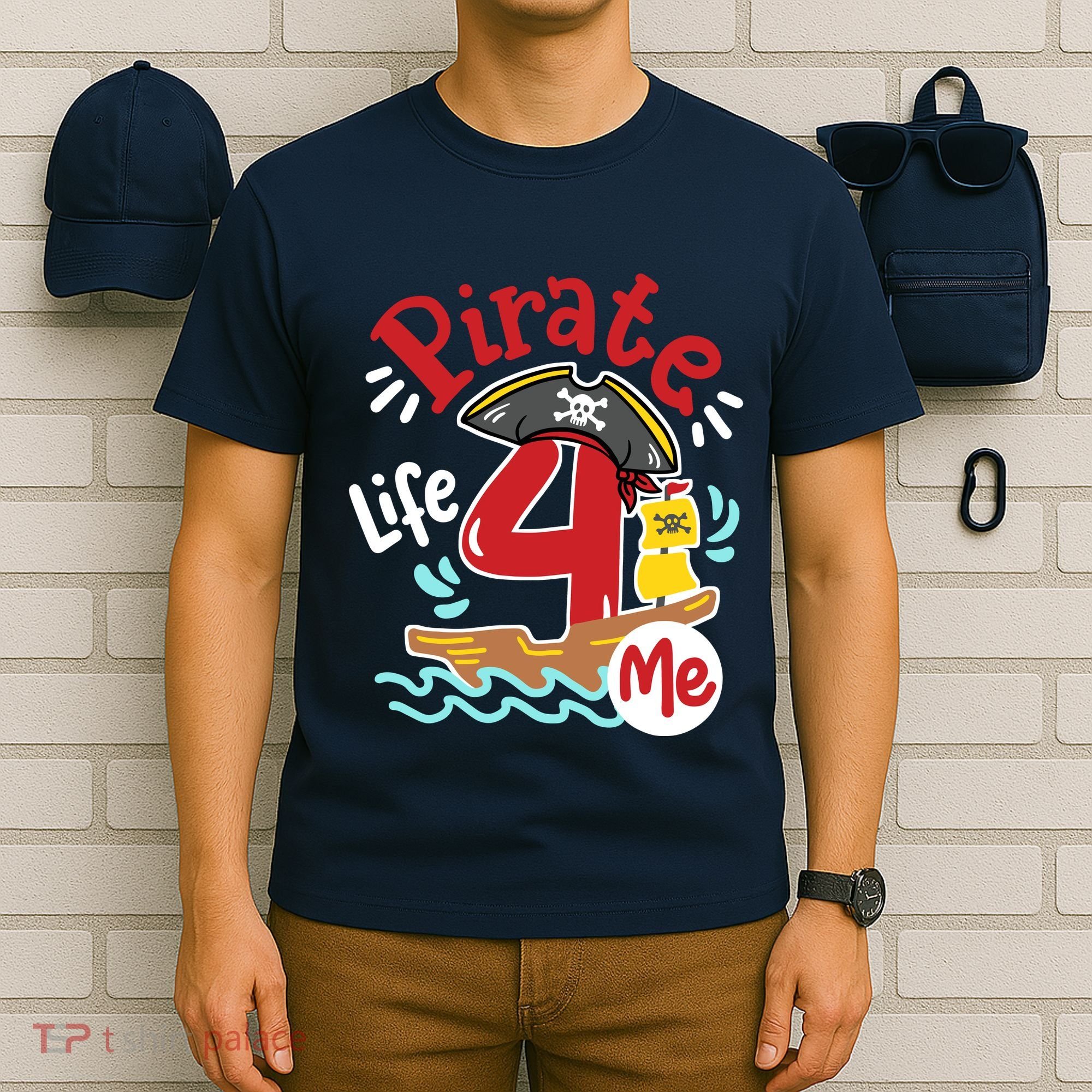 Pirate Life 4 Me 4th Birthday Party Four Years Old Boy T-Shirt