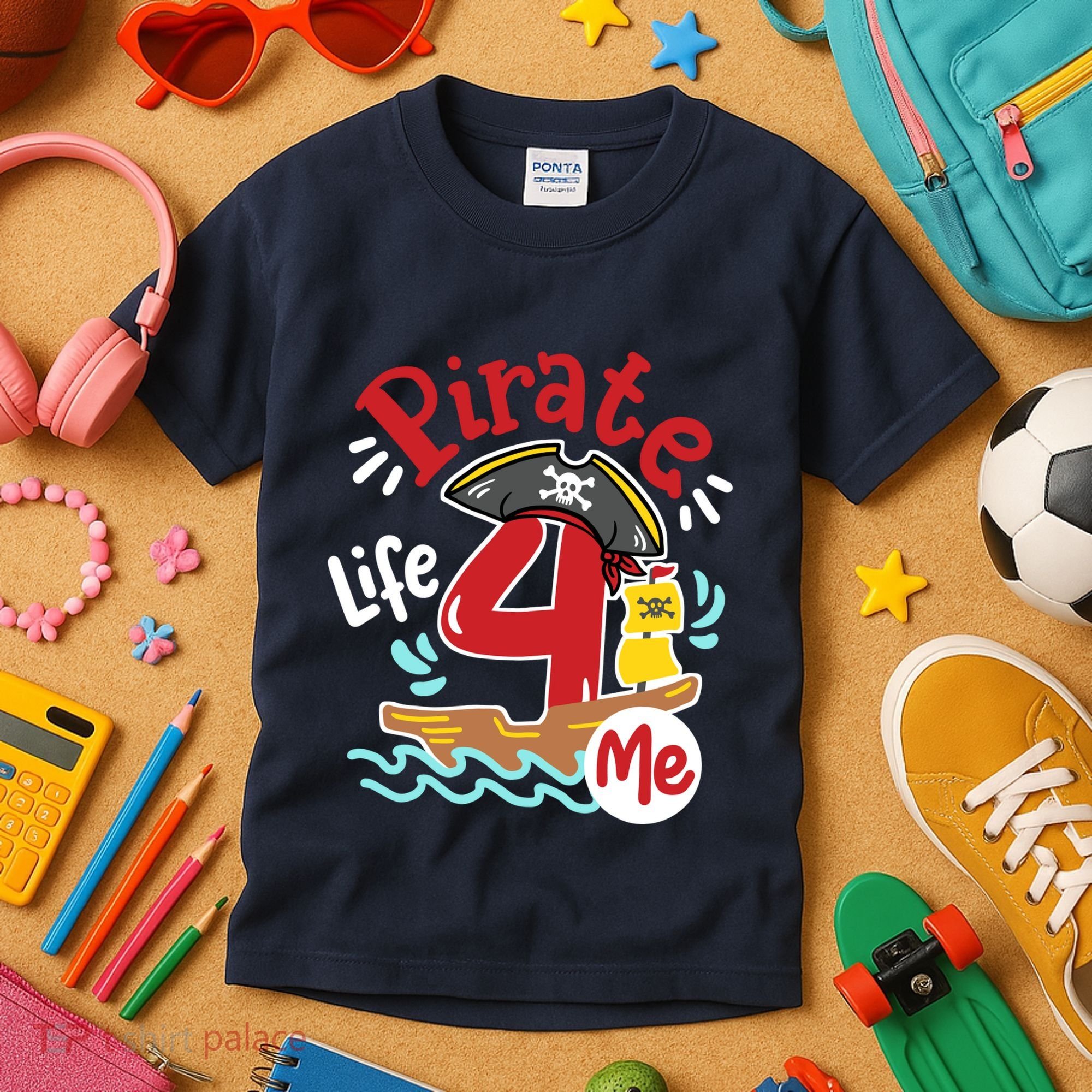 Pirate Life 4 Me 4th Birthday Party Four Years Old Boy Kids T-Shirt