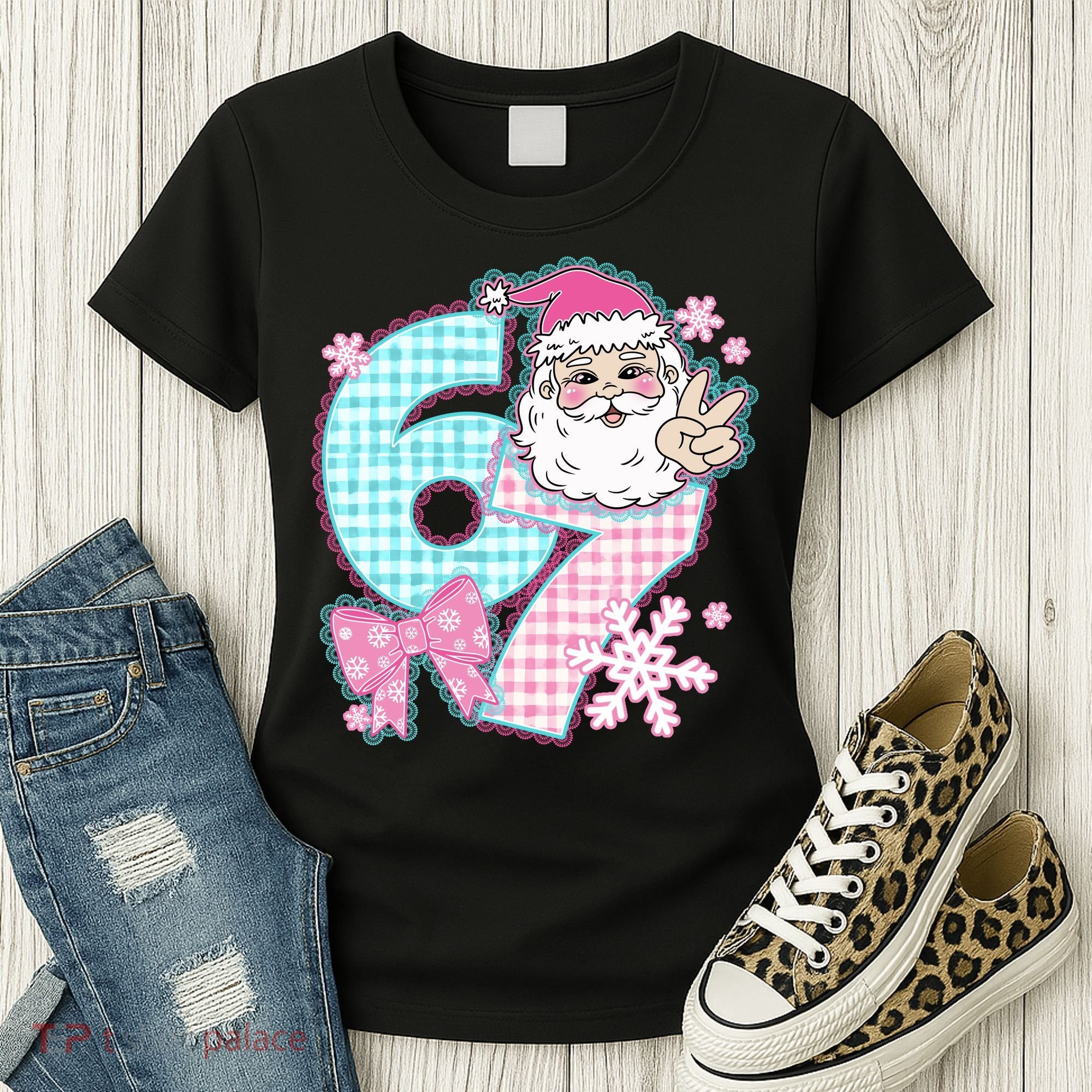 Preppy Lace 67 Santa Peace Six Seven Women's T-Shirt