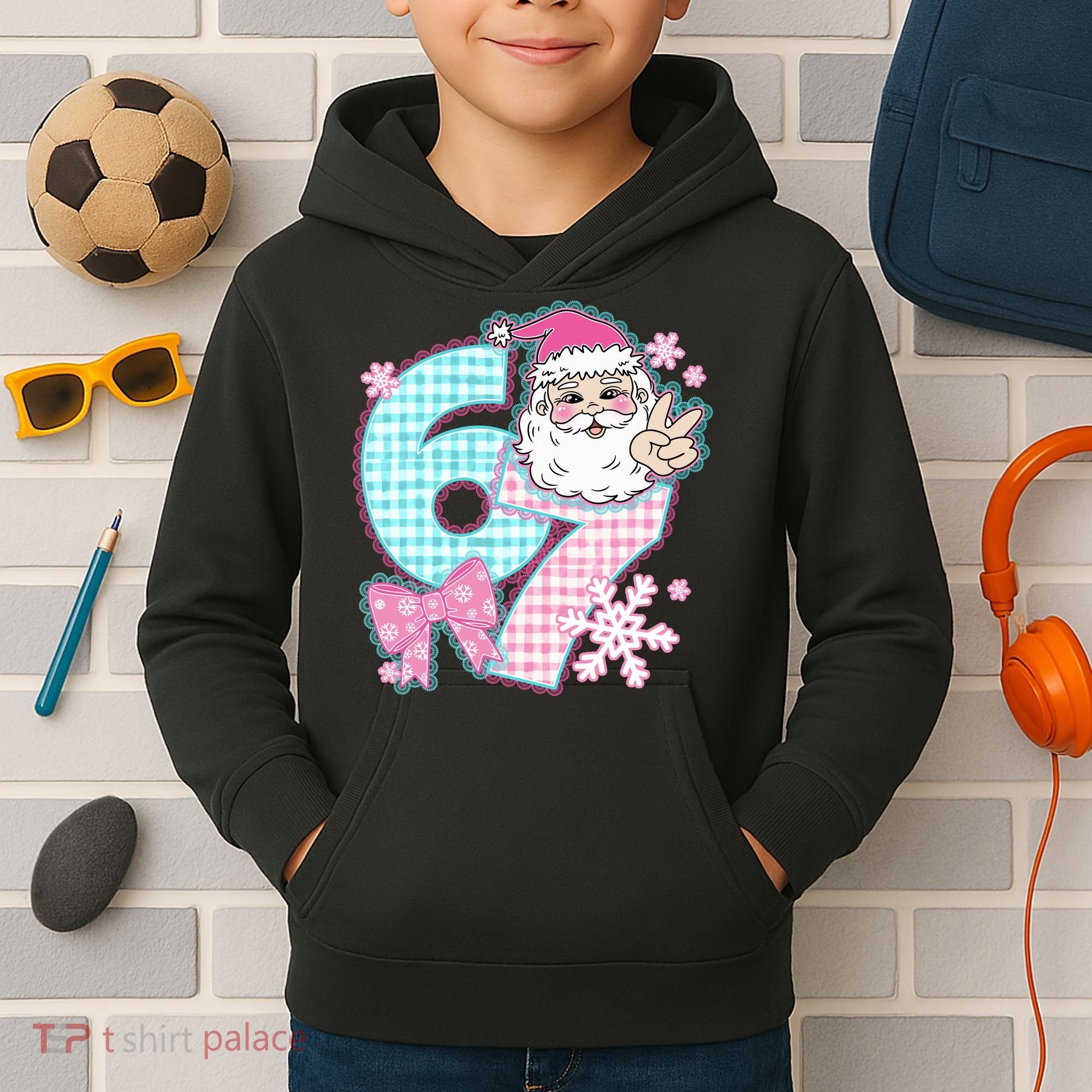 Preppy Lace 67 Santa Peace Six Seven Kids Hoodie