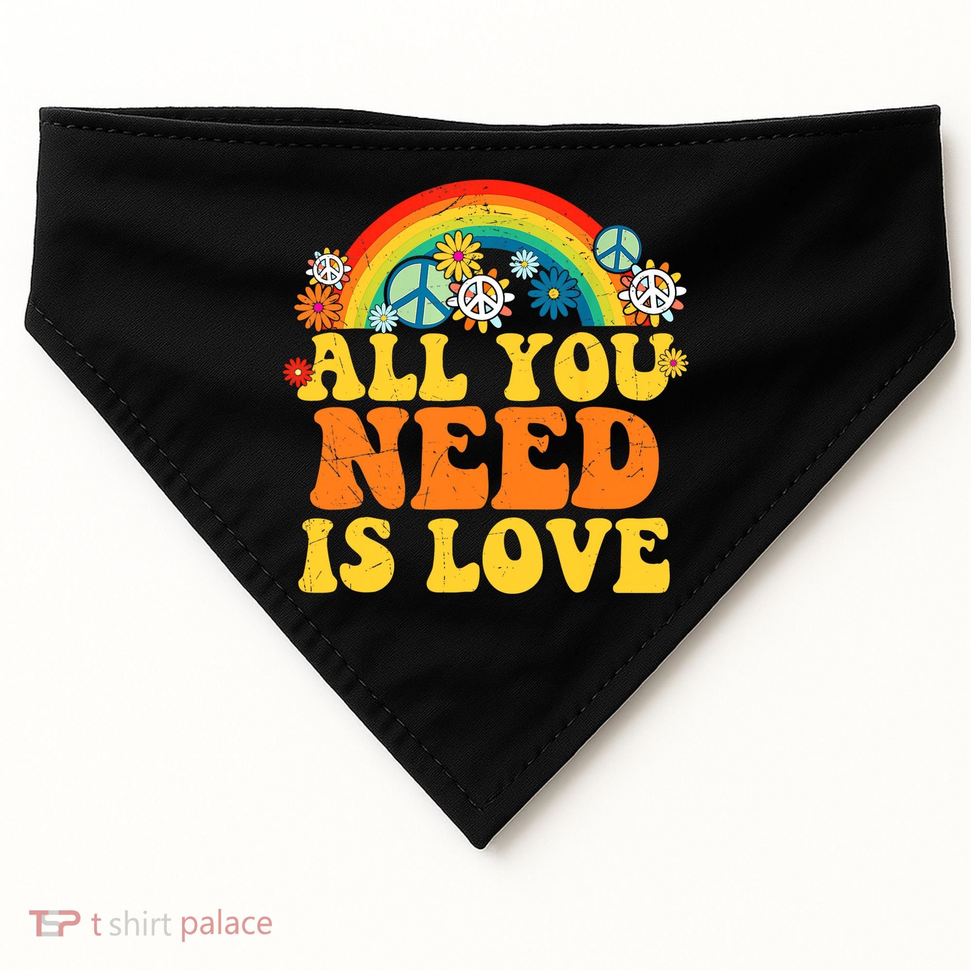 PEACE LOVE 60s 70s Tie Dye Groovy Hippie Costume USA-Made Doggie Bandana