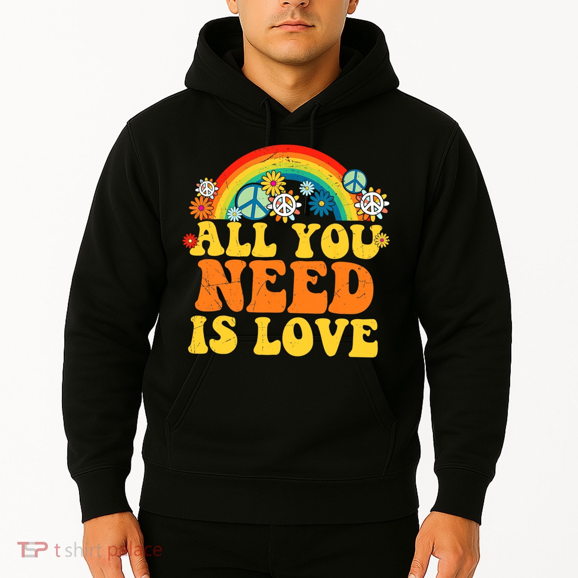 PEACE LOVE 60s 70s Tie Dye Groovy Hippie Costume Hoodie