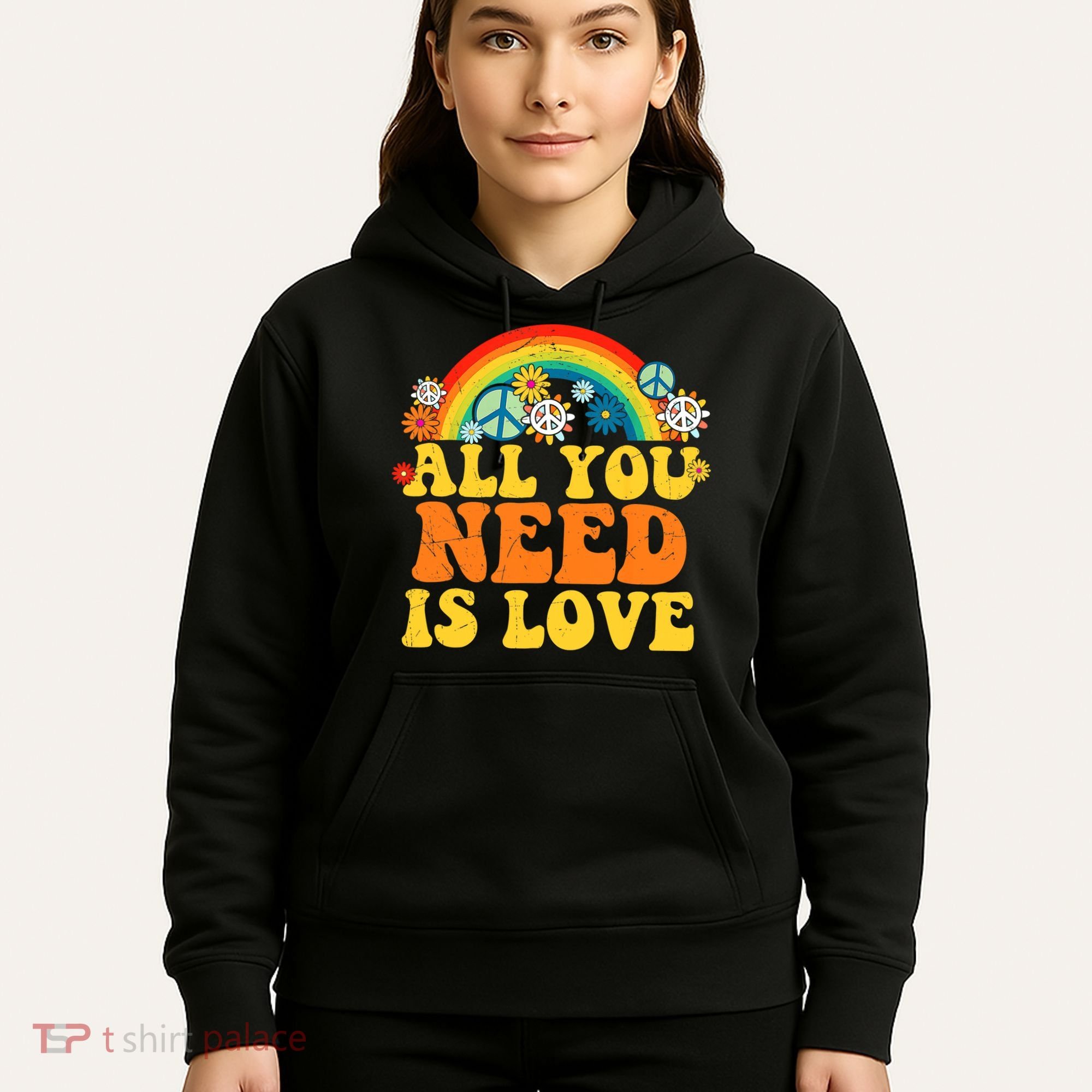 PEACE LOVE 60s 70s Tie Dye Groovy Hippie Costume Hoodie