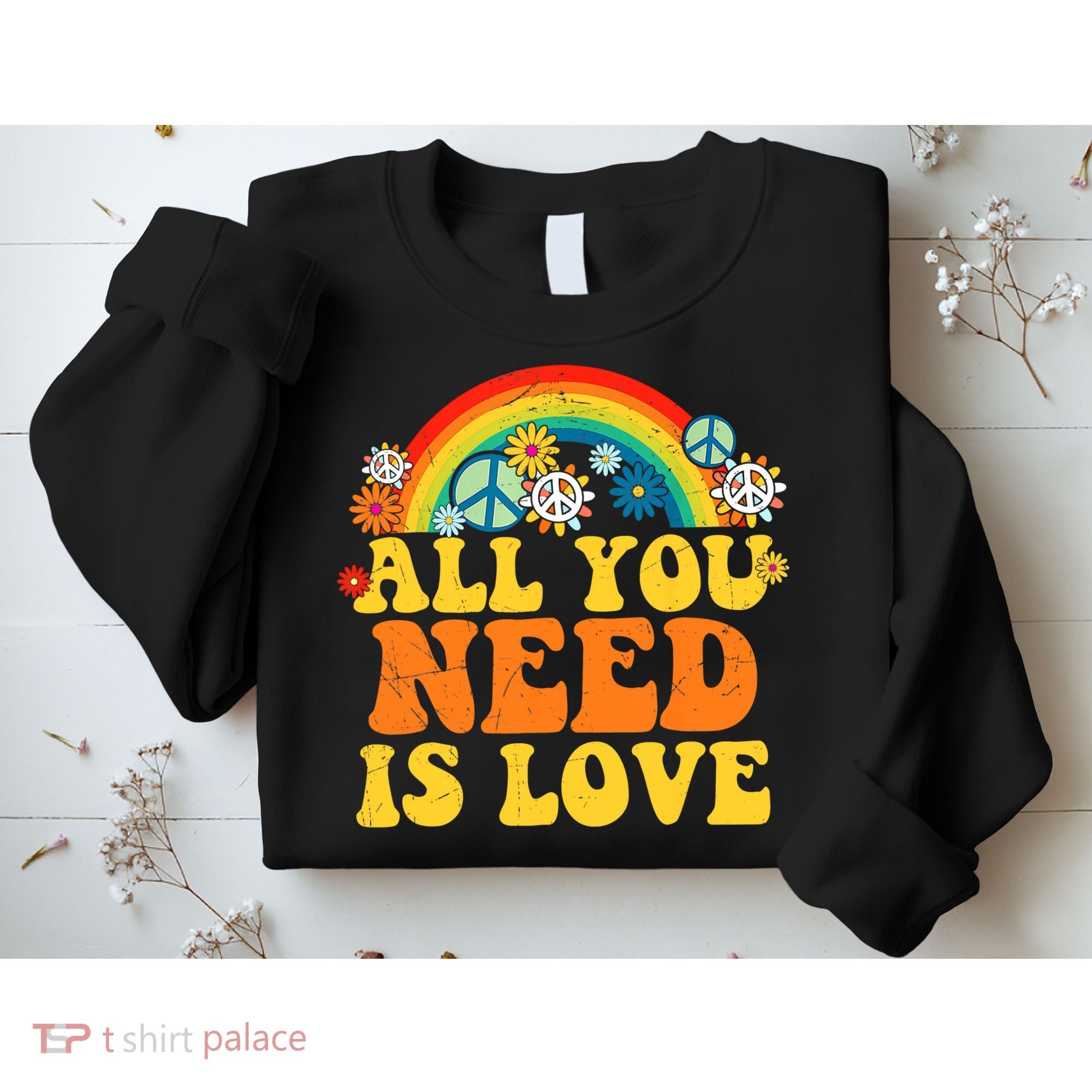 PEACE LOVE 60s 70s Tie Dye Groovy Hippie Costume Sweatshirt