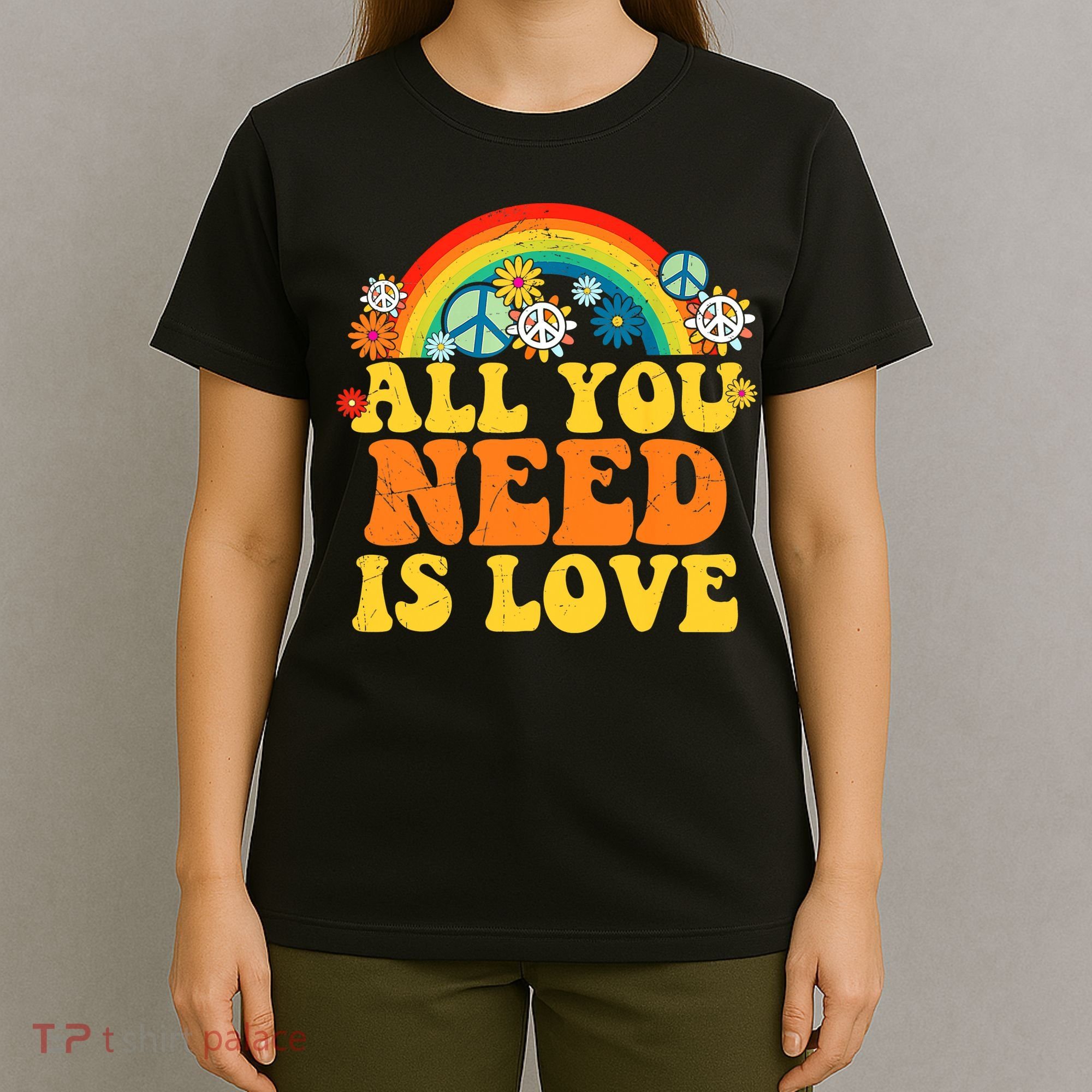 PEACE LOVE 60s 70s Tie Dye Groovy Hippie Costume T-Shirt
