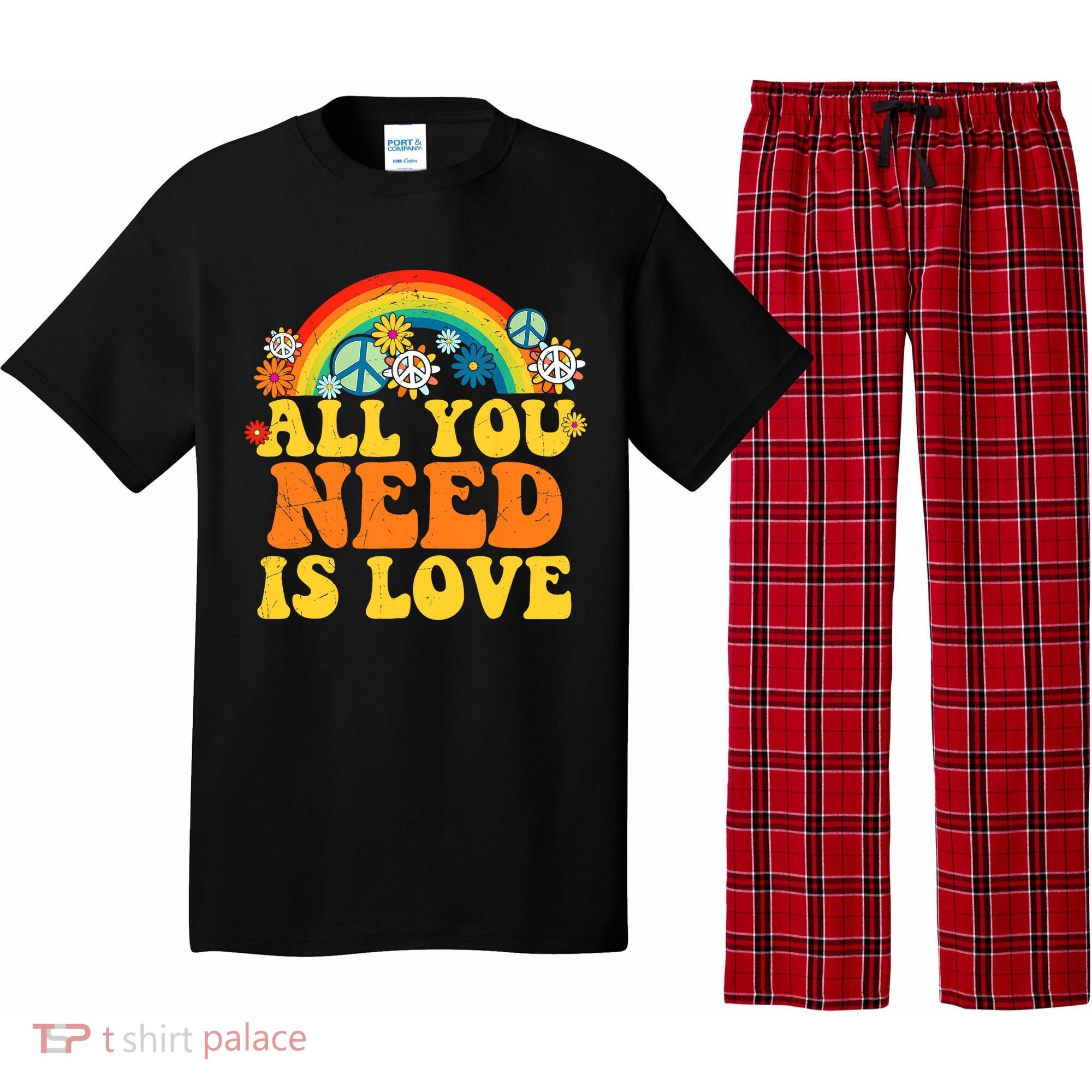 PEACE LOVE 60s 70s Tie Dye Groovy Hippie Costume Pajama Set