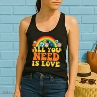 PEACE LOVE 60s 70s Tie Dye Groovy Hippie Costume Women's Tank Top thumb 2