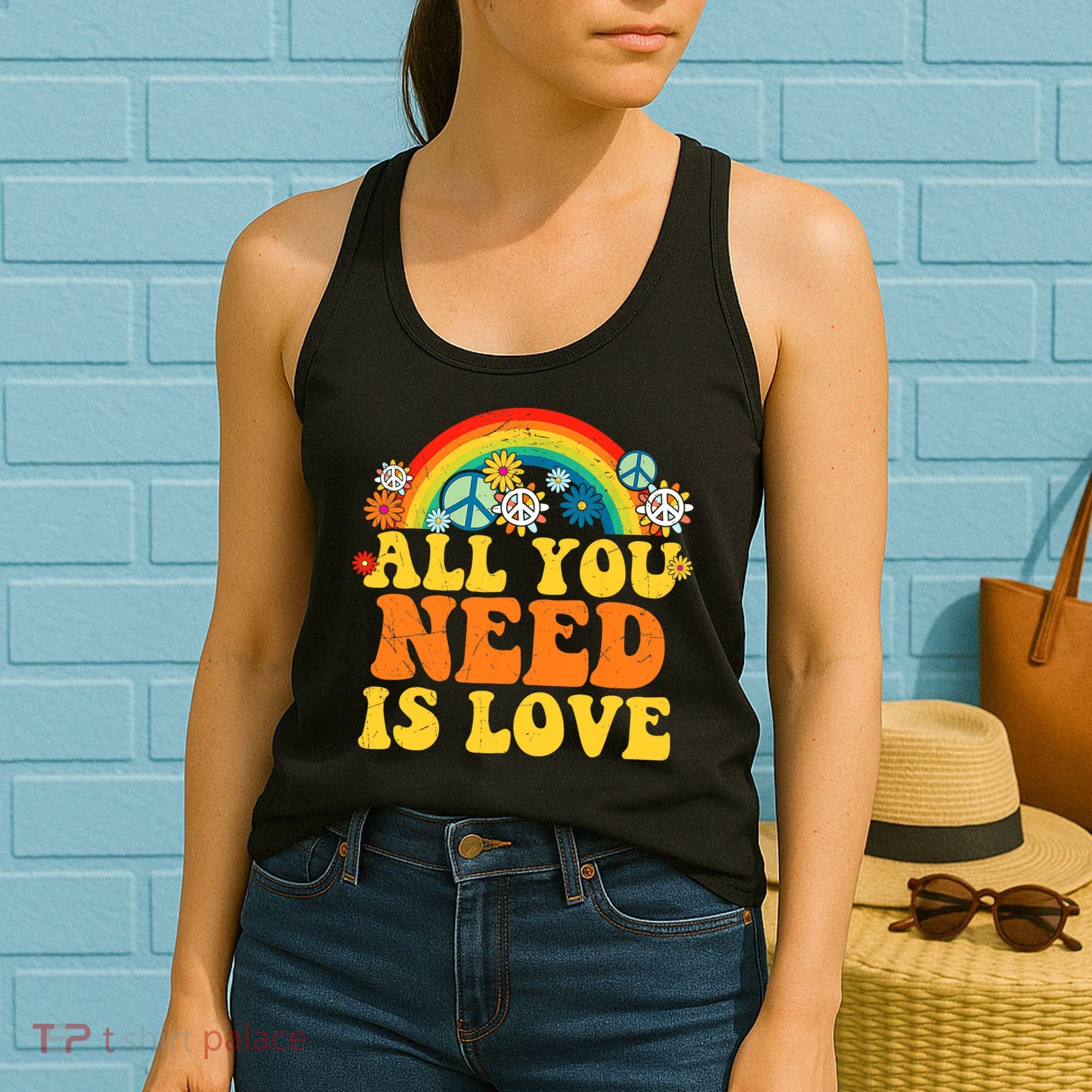 PEACE LOVE 60s 70s Tie Dye Groovy Hippie Costume Women's Tank Top
