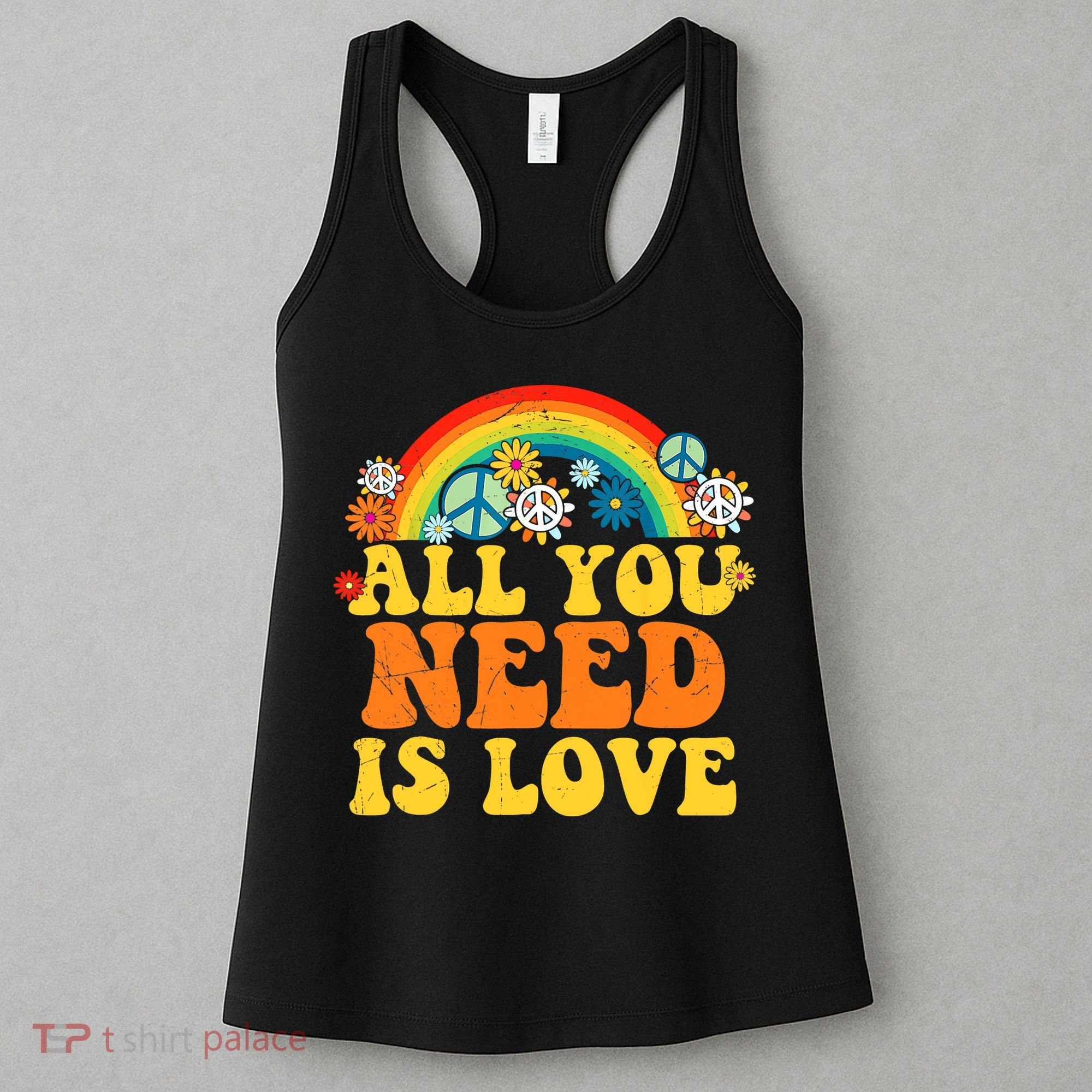 PEACE LOVE 60s 70s Tie Dye Groovy Hippie Costume Women's Tank Top