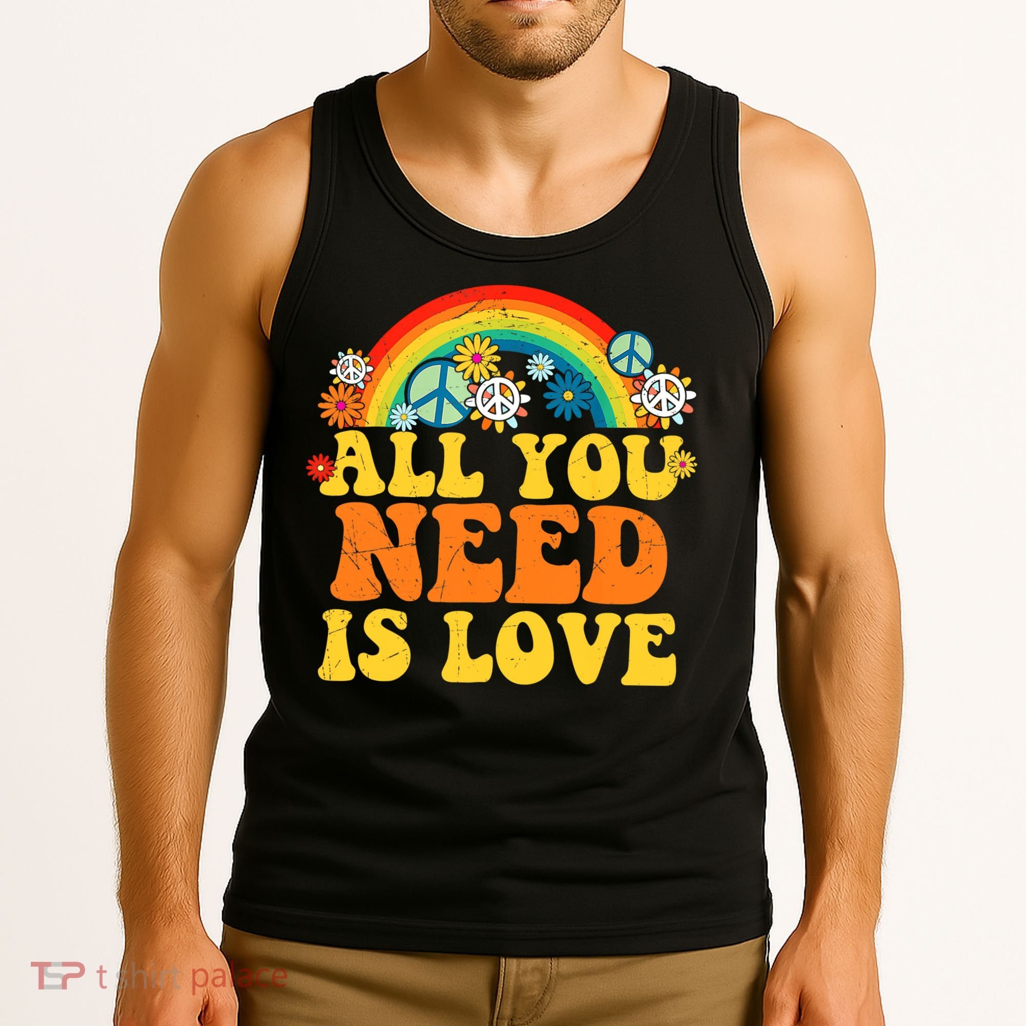 PEACE LOVE 60s 70s Tie Dye Groovy Hippie Costume Tank Top