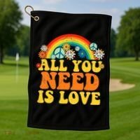 PEACE LOVE 60s 70s Tie Dye Groovy Hippie Costume Golf Towel thumb 1