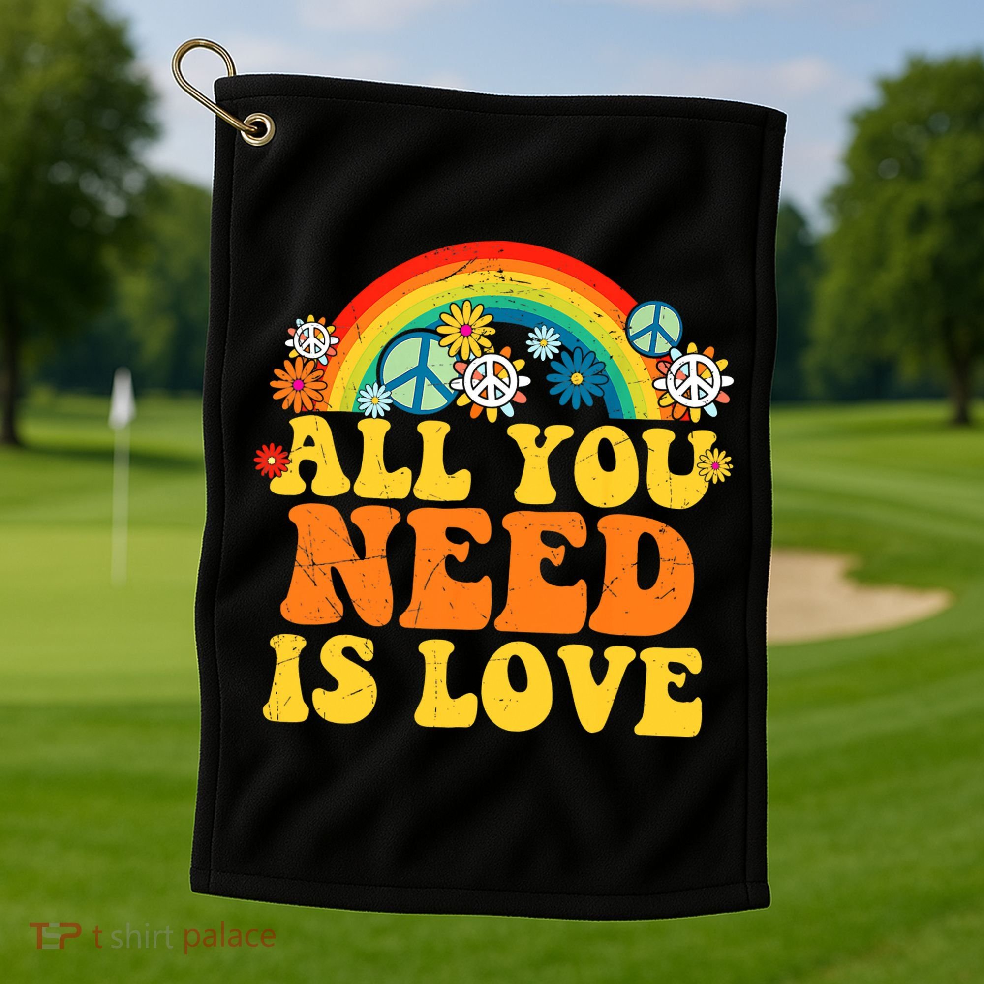 PEACE LOVE 60s 70s Tie Dye Groovy Hippie Costume Golf Towel