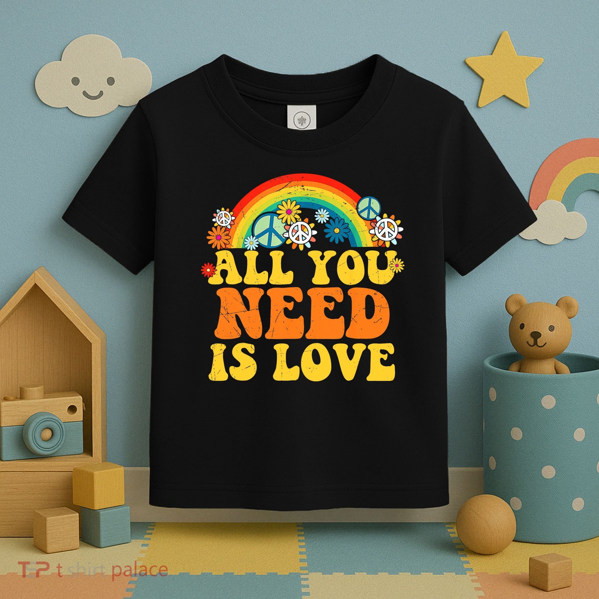 PEACE LOVE 60s 70s Tie Dye Groovy Hippie Costume Toddler T-Shirt