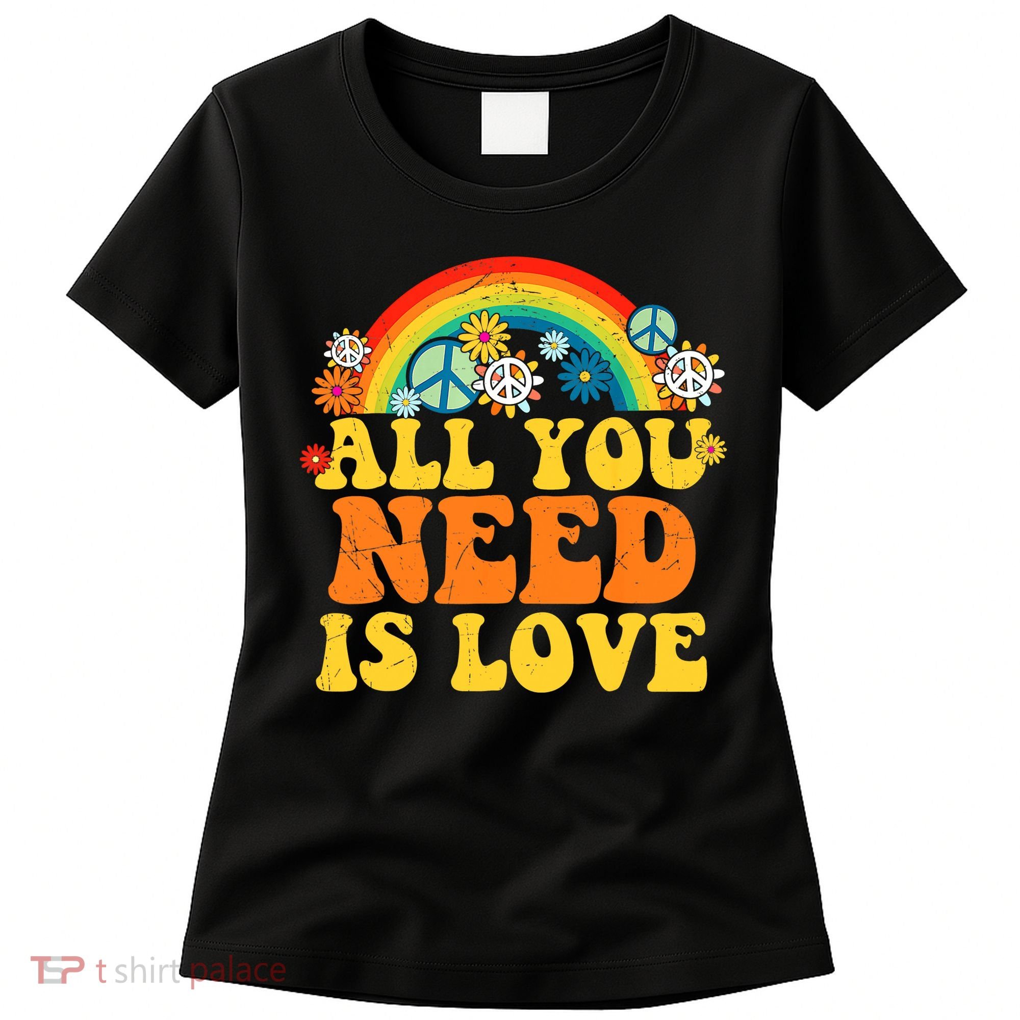 PEACE LOVE 60s 70s Tie Dye Groovy Hippie Costume Women's T-Shirt