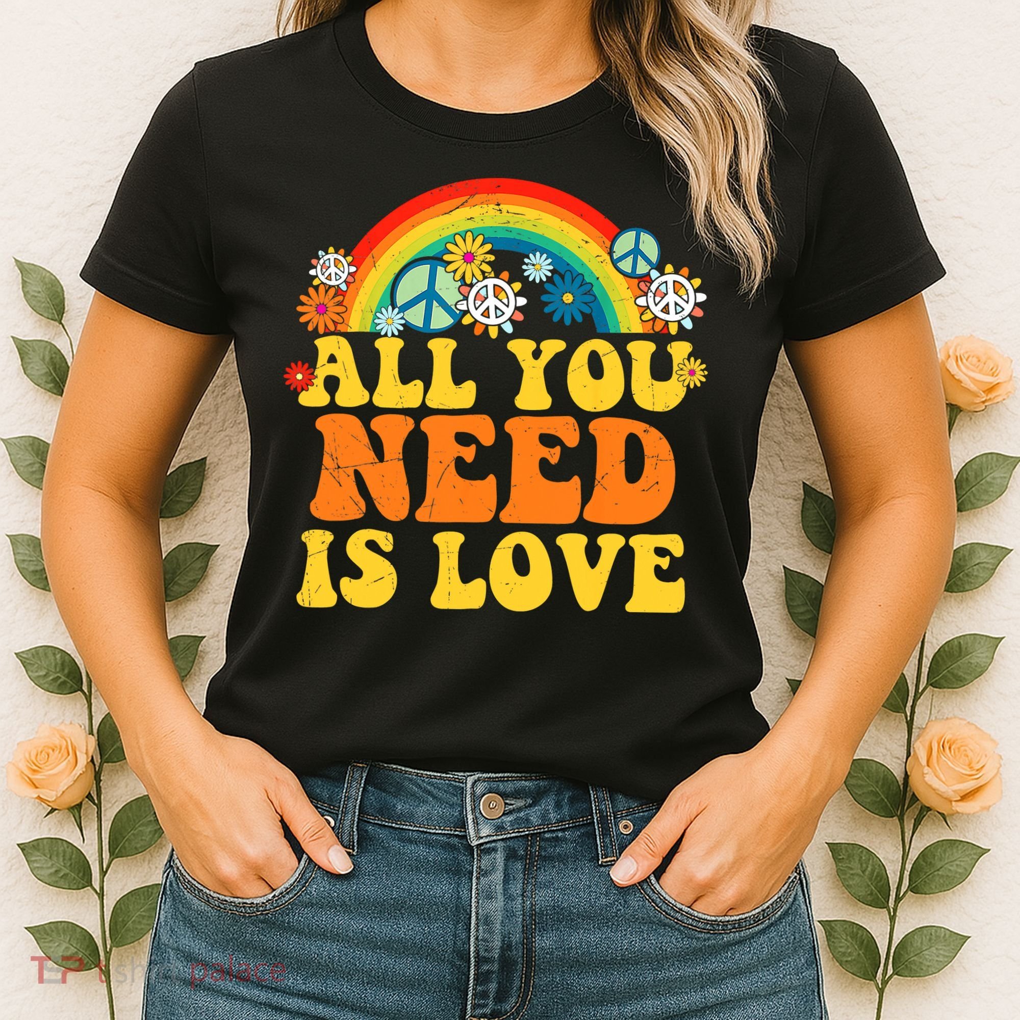 PEACE LOVE 60s 70s Tie Dye Groovy Hippie Costume Women's T-Shirt