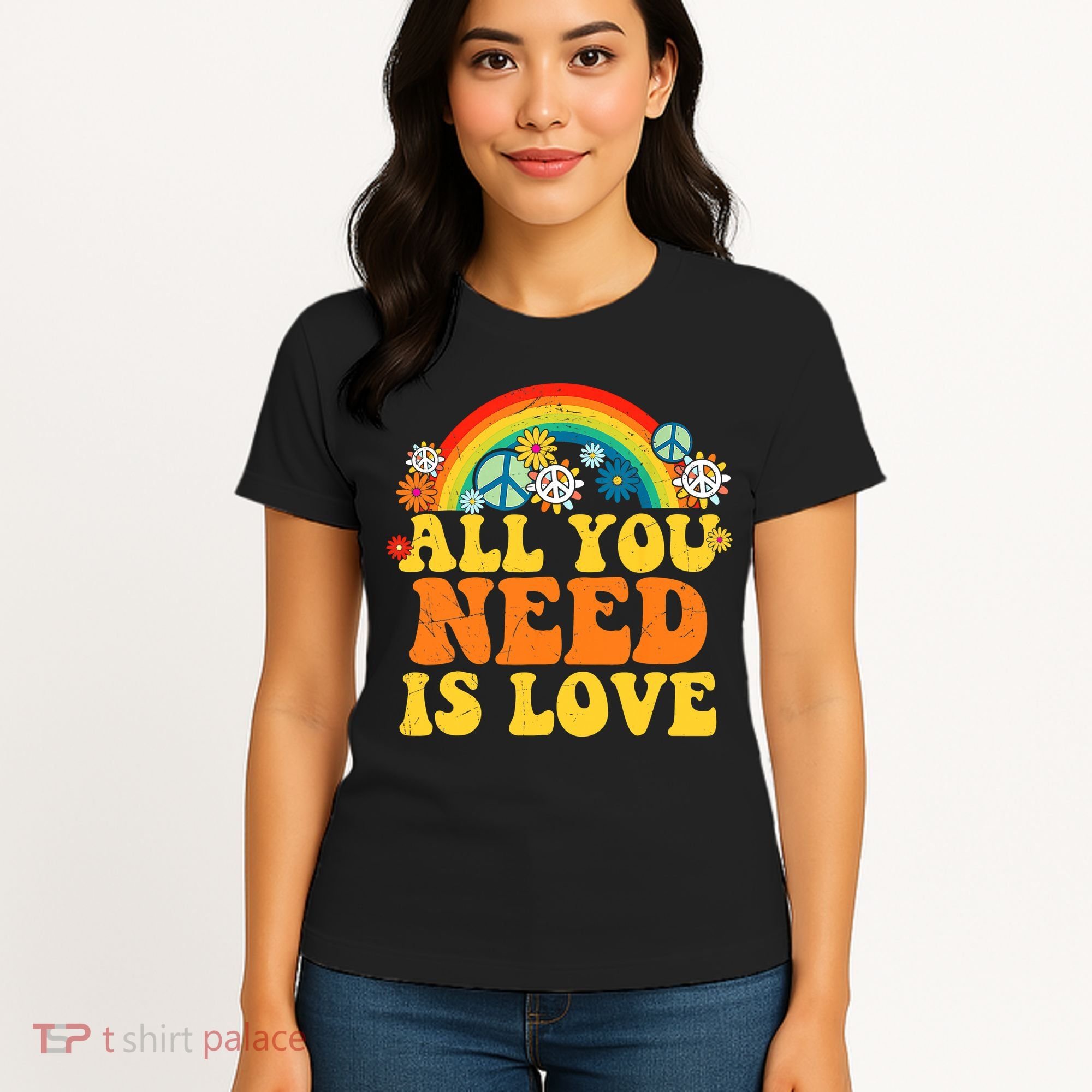 PEACE LOVE 60s 70s Tie Dye Groovy Hippie Costume Women's T-Shirt