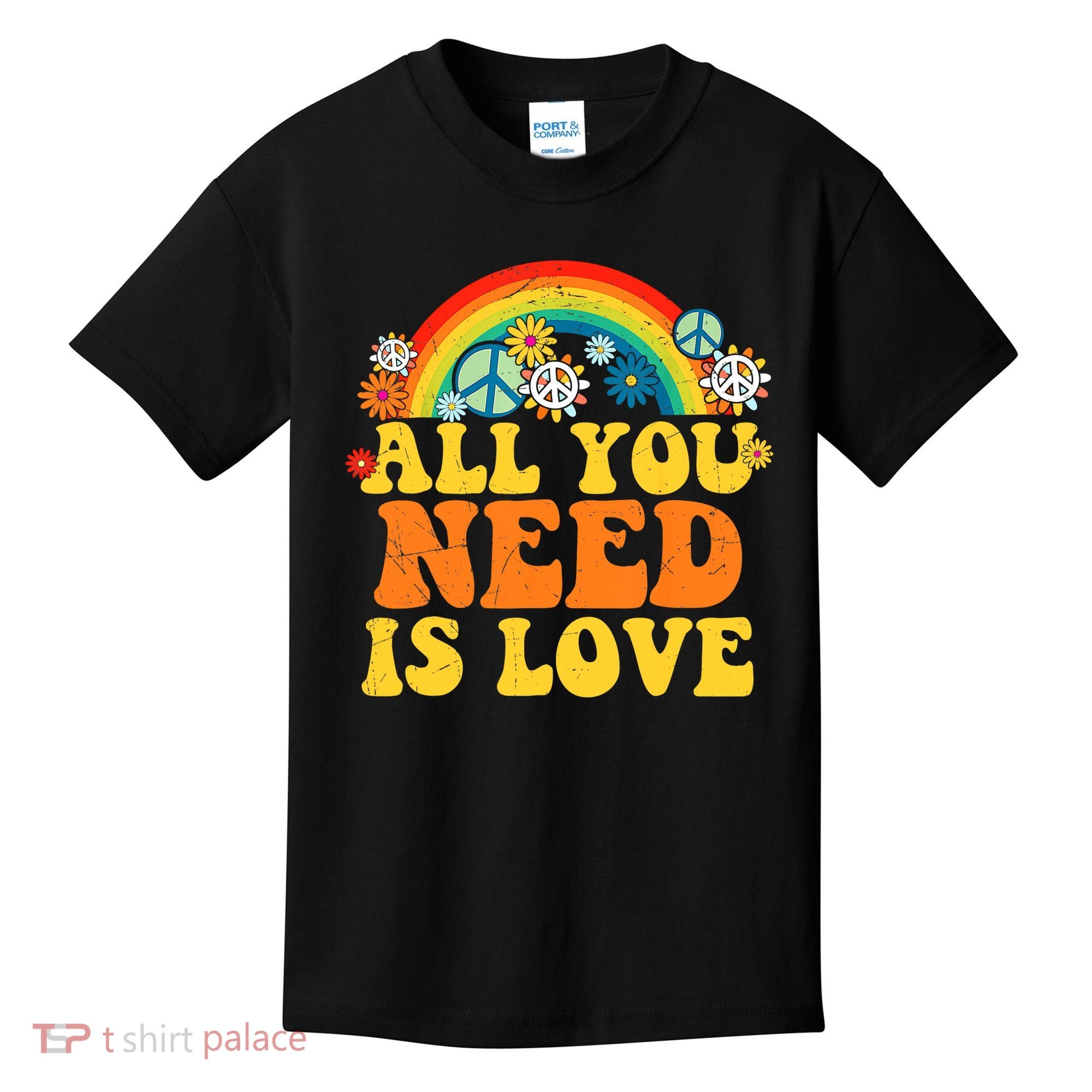 PEACE LOVE 60s 70s Tie Dye Groovy Hippie Costume Kids T-Shirt