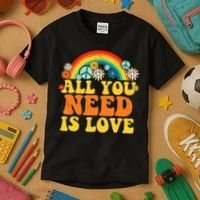 PEACE LOVE 60s 70s Tie Dye Groovy Hippie Costume Kids T-Shirt thumb 3