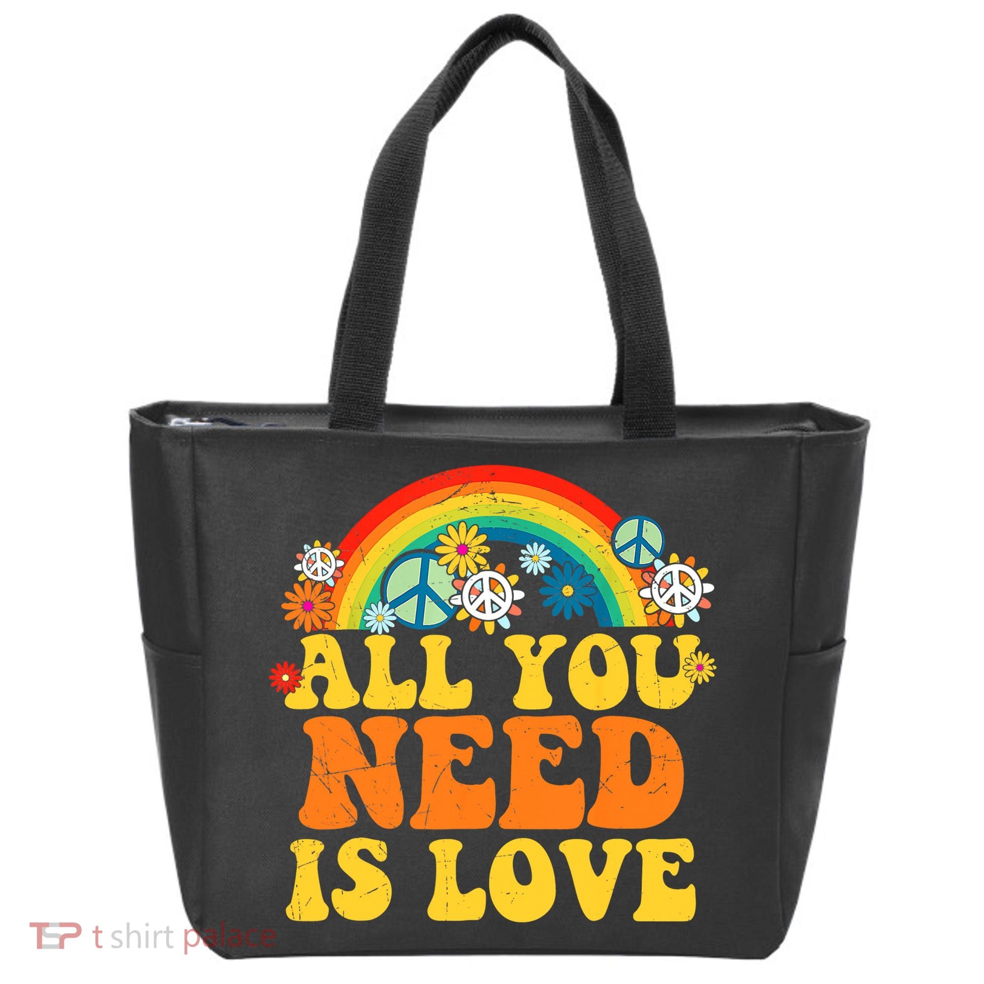 PEACE LOVE 60s 70s Tie Dye Groovy Hippie Costume Tote Bag