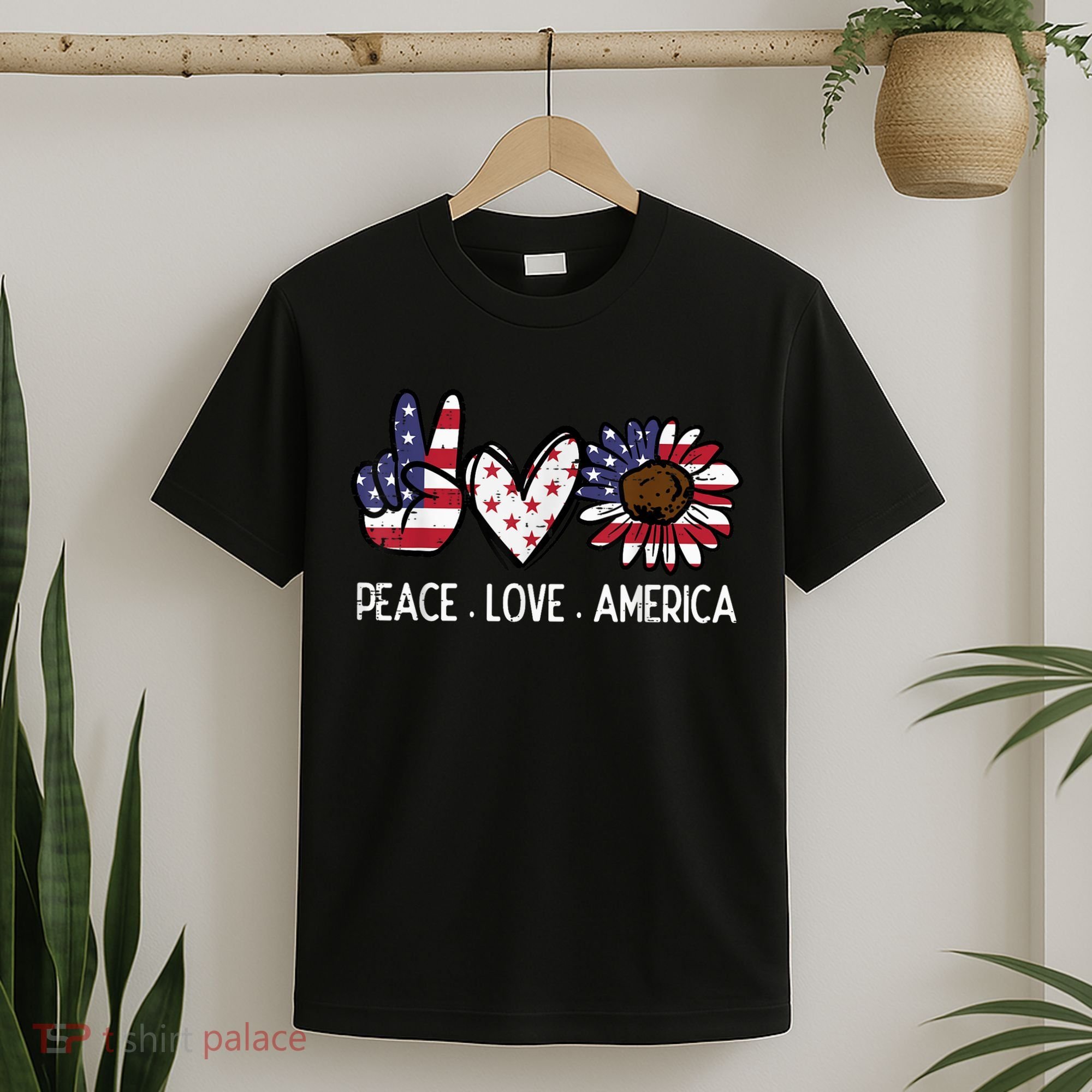 Peace Love America US Flag Fourth Womens 4th Of July Patriot T-Shirt