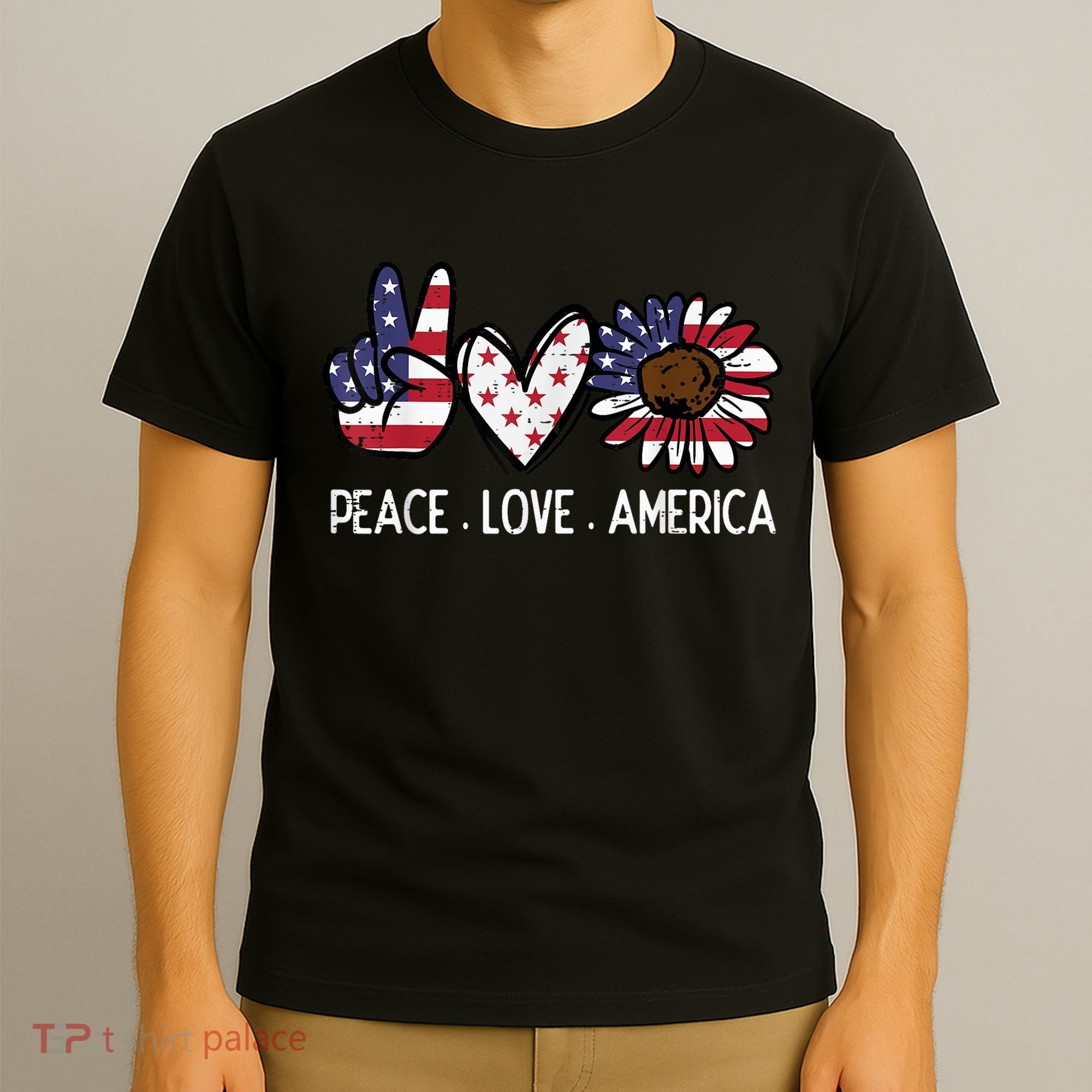 Peace Love America US Flag Fourth Womens 4th Of July Patriot T-Shirt