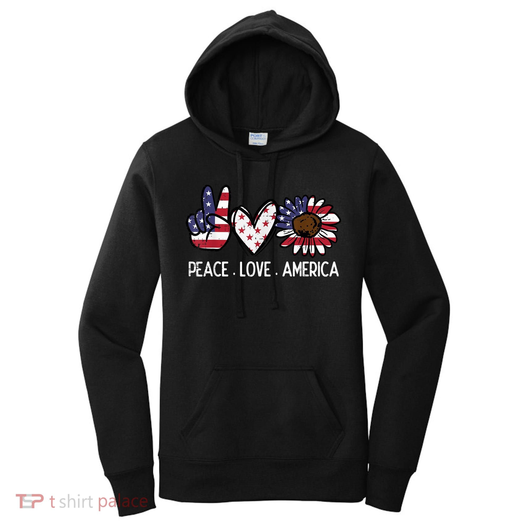 Peace Love America US Flag Fourth Womens 4th Of July Patriot Women's Hoodie