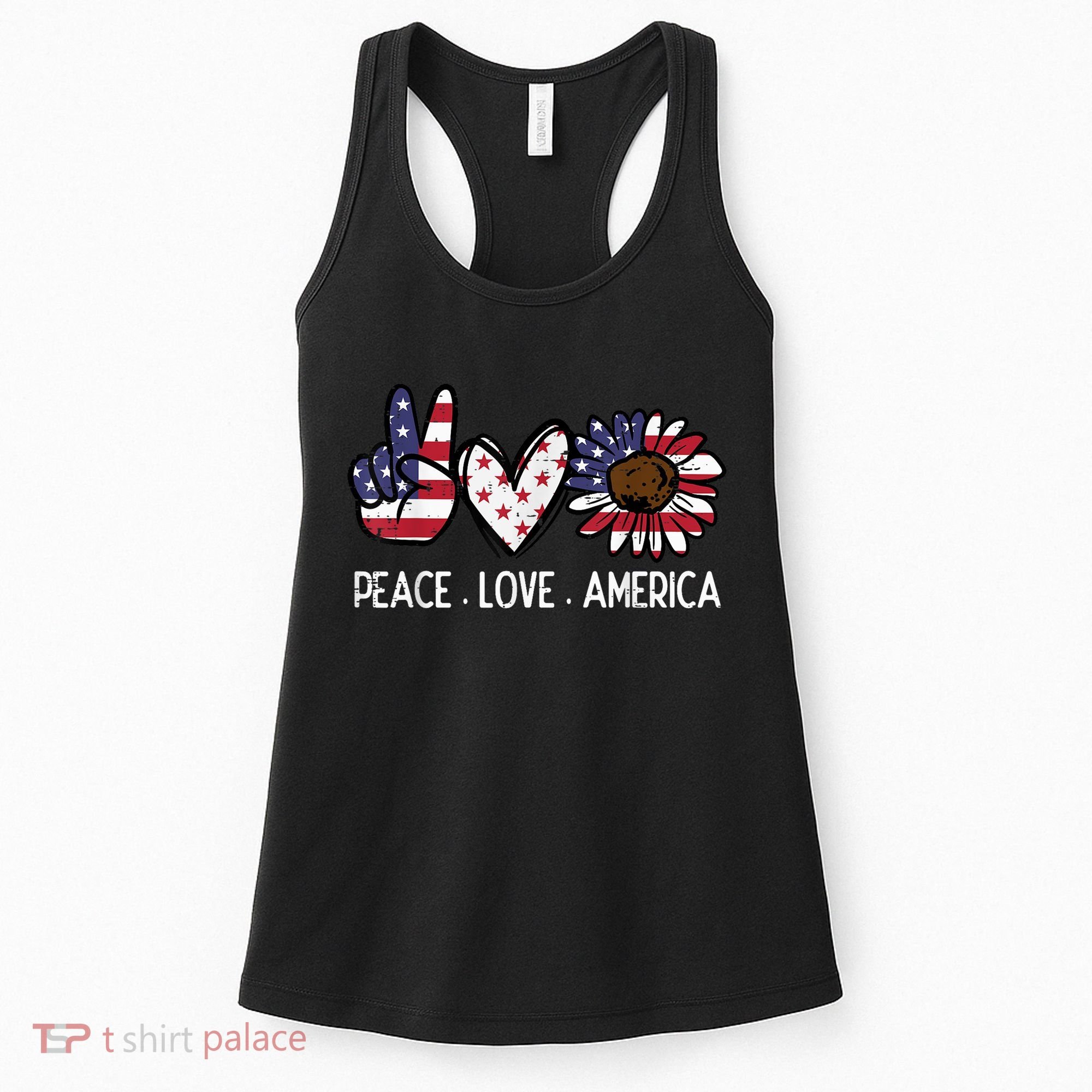 Peace Love America US Flag Fourth Womens 4th Of July Patriot Women's Tank Top