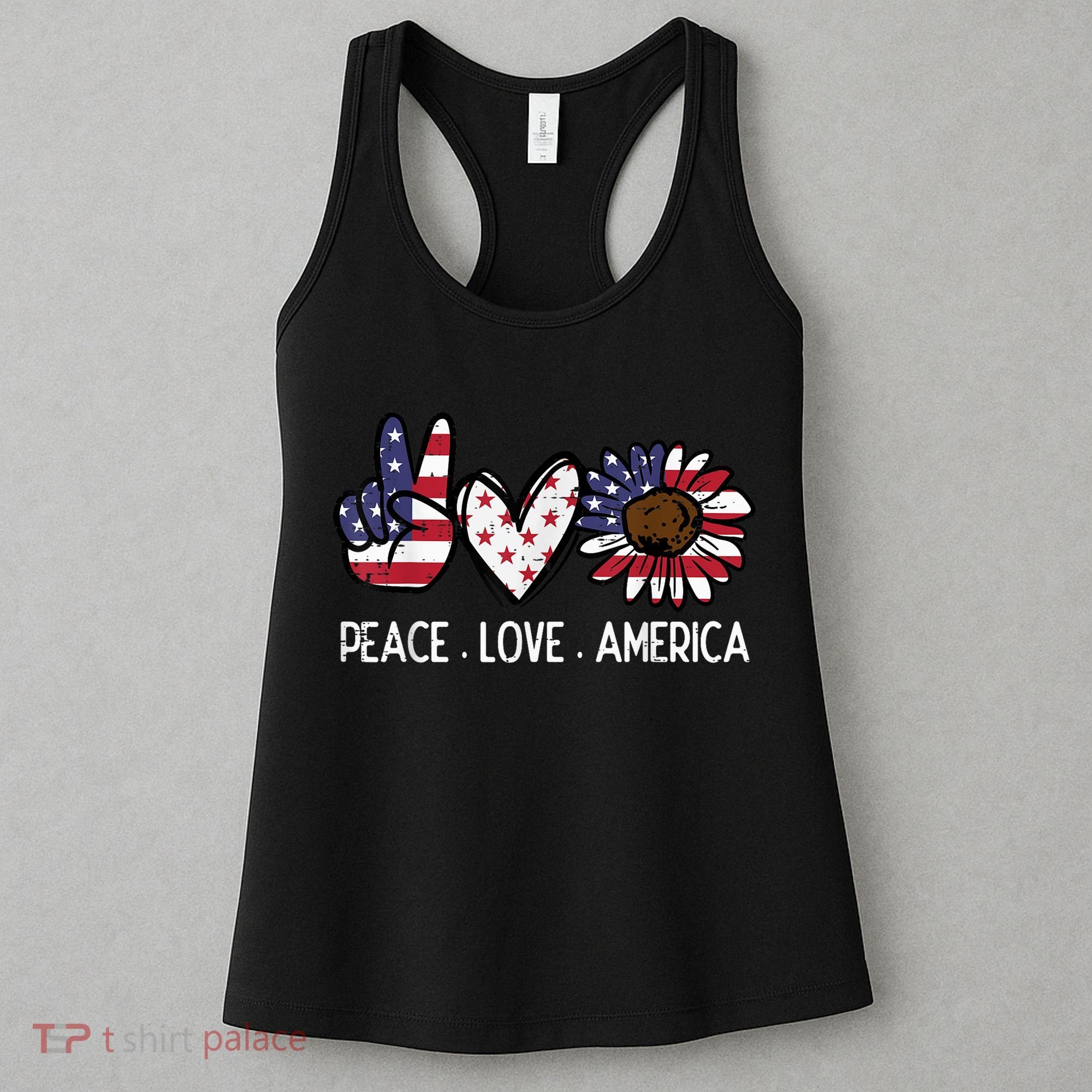 Peace Love America US Flag Fourth Womens 4th Of July Patriot Women's Tank Top