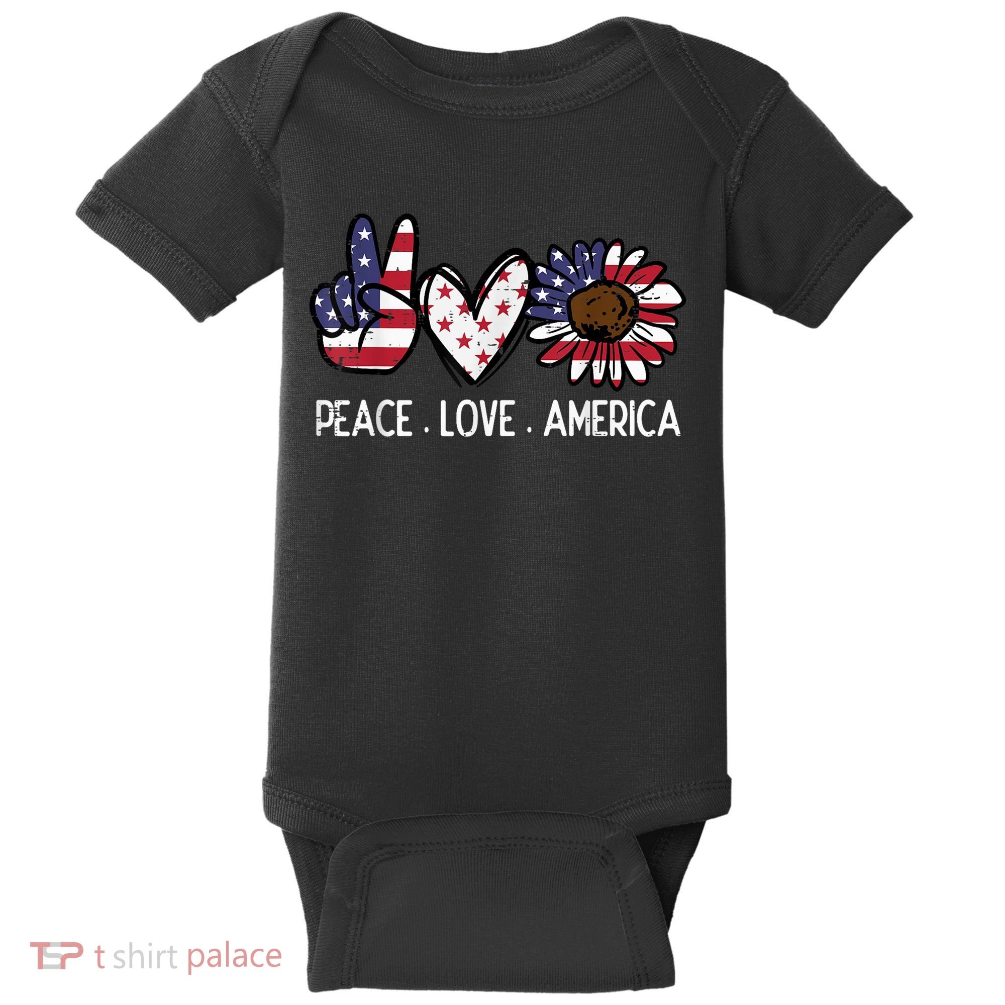 Peace Love America US Flag Fourth Womens 4th Of July Patriot Baby Bodysuit