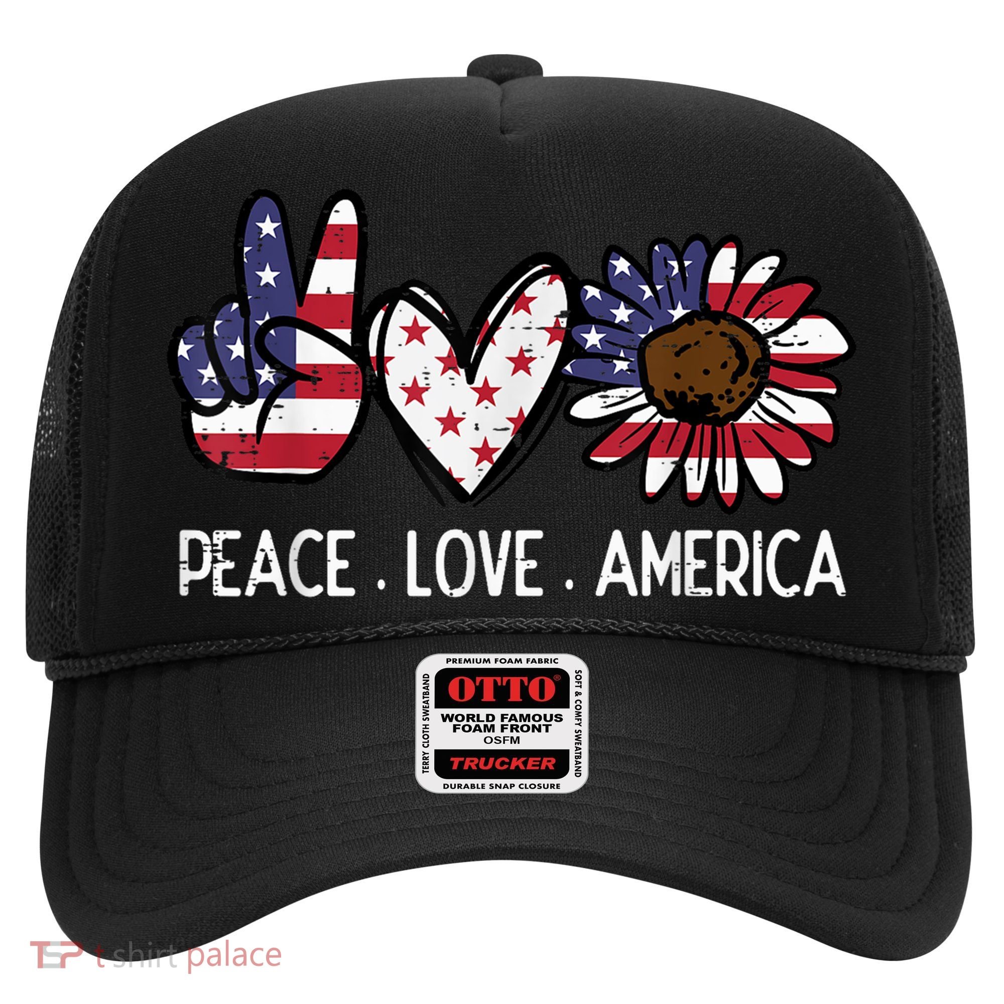 Peace Love America US Flag Fourth Womens 4th Of July Patriot Hat