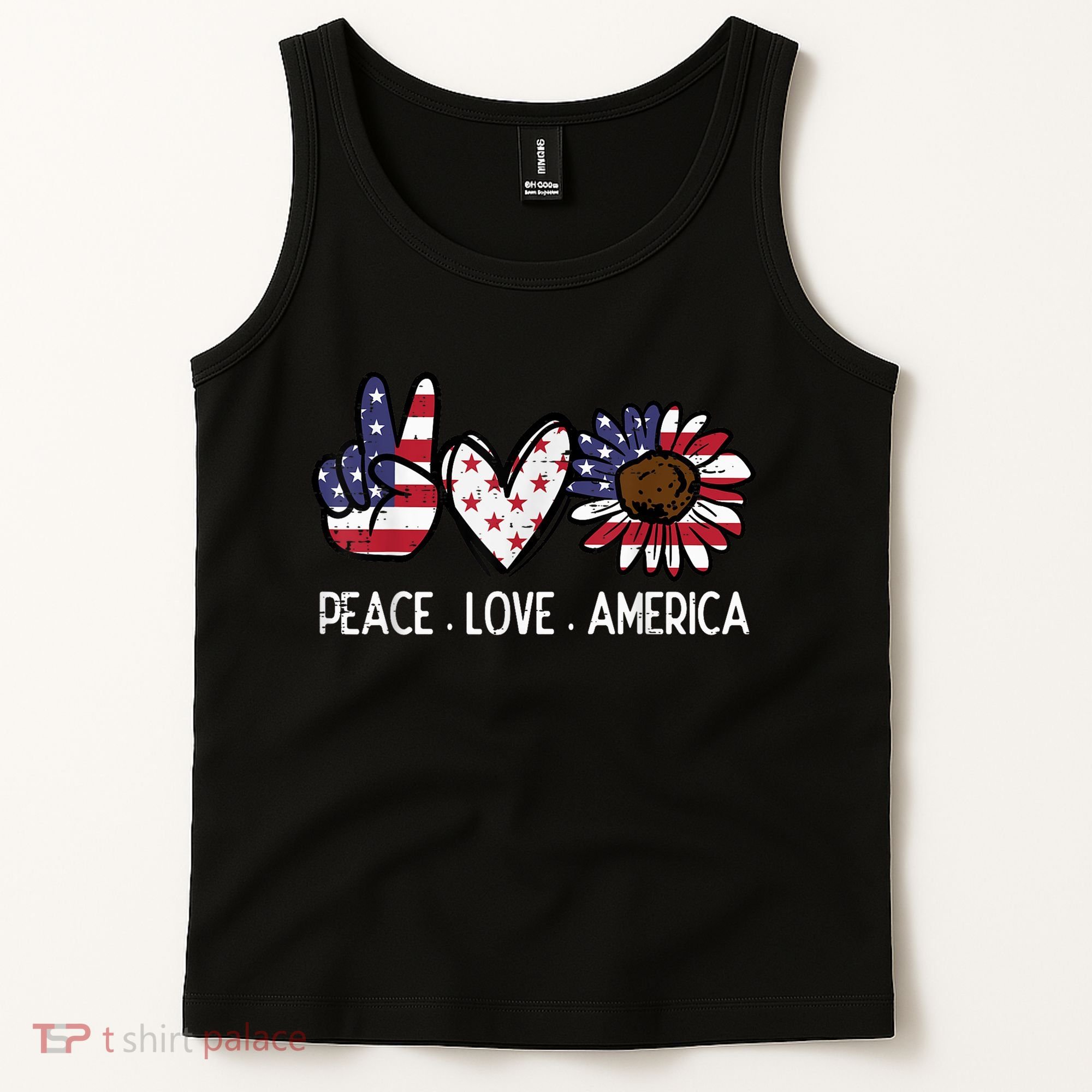Peace Love America US Flag Fourth Womens 4th Of July Patriot Tank Top