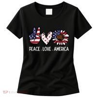 Peace Love America US Flag Fourth Womens 4th Of July Patriot Women's T-Shirt thumb 0