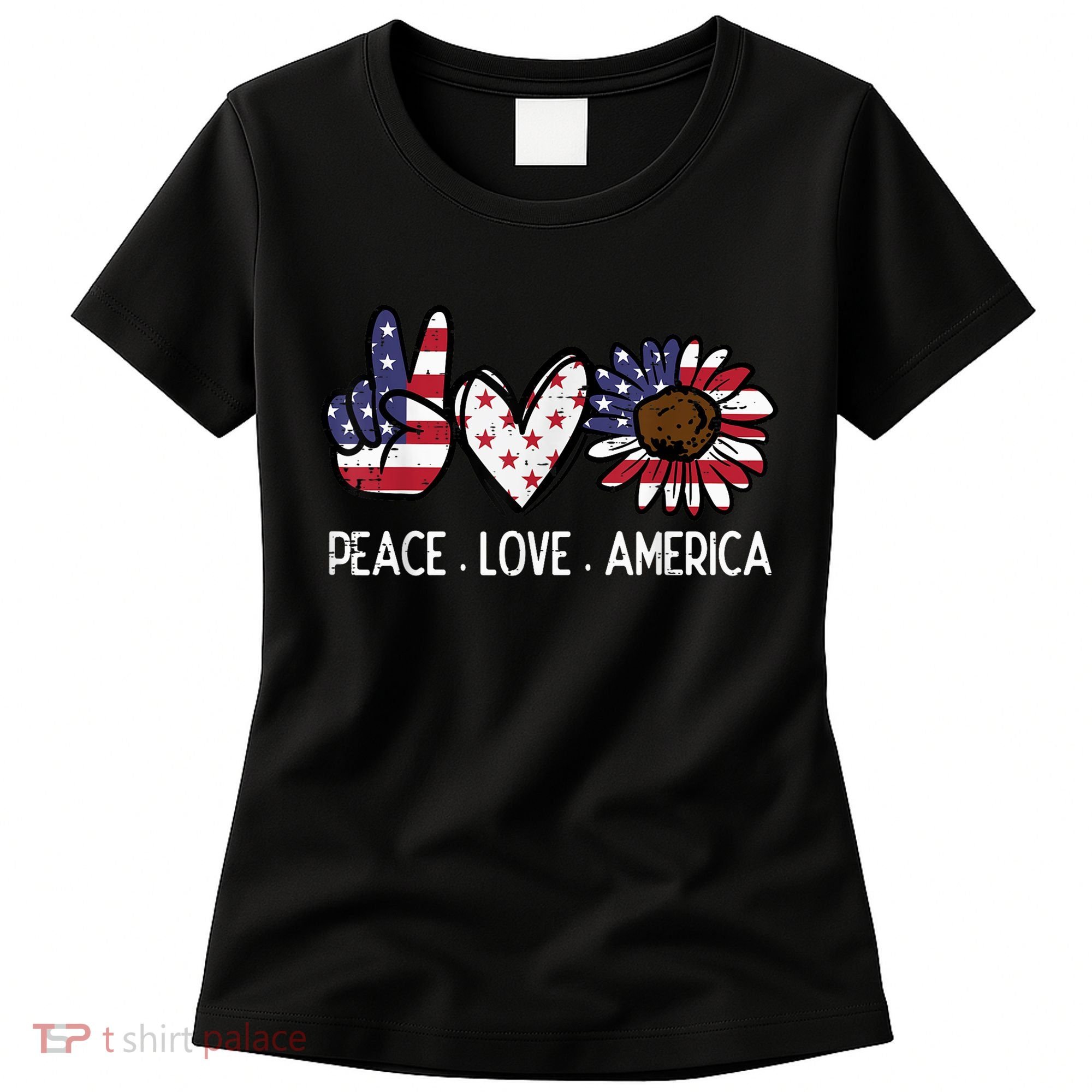 Peace Love America US Flag Fourth Womens 4th Of July Patriot Women's T-Shirt