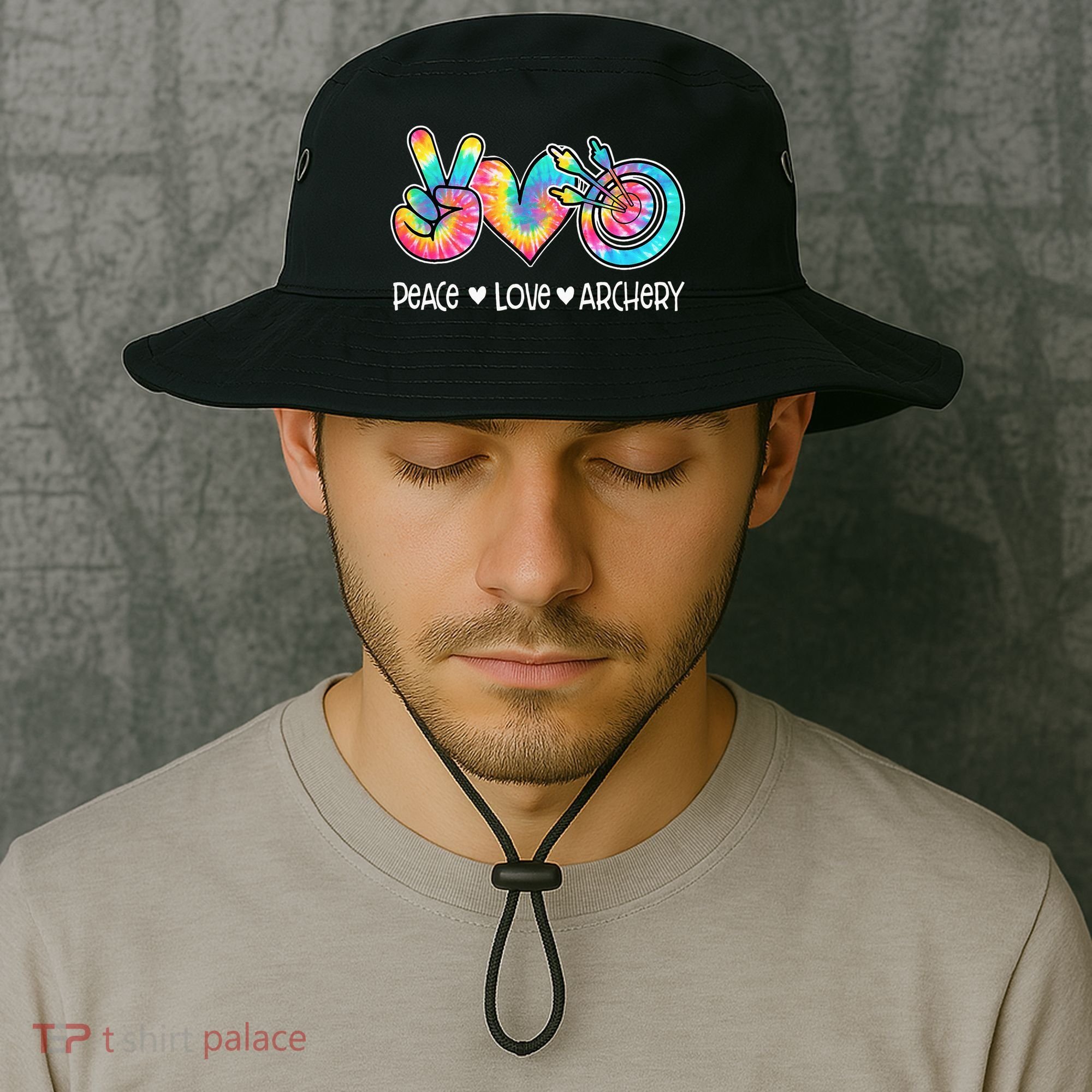 Peace Love Archery Heart Tie Dye Bucket Hat