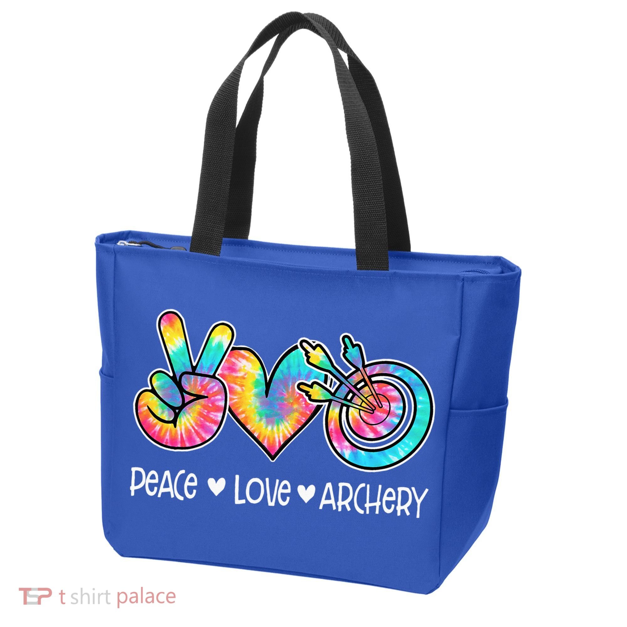 Peace Love Archery Heart Tie Dye Tote Bag