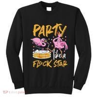 Party Like A Flock Star Flamingos In Kiddie Pool Sweatshirt thumb 0