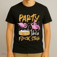Party Like A Flock Star Flamingos In Kiddie Pool T-Shirt thumb 3