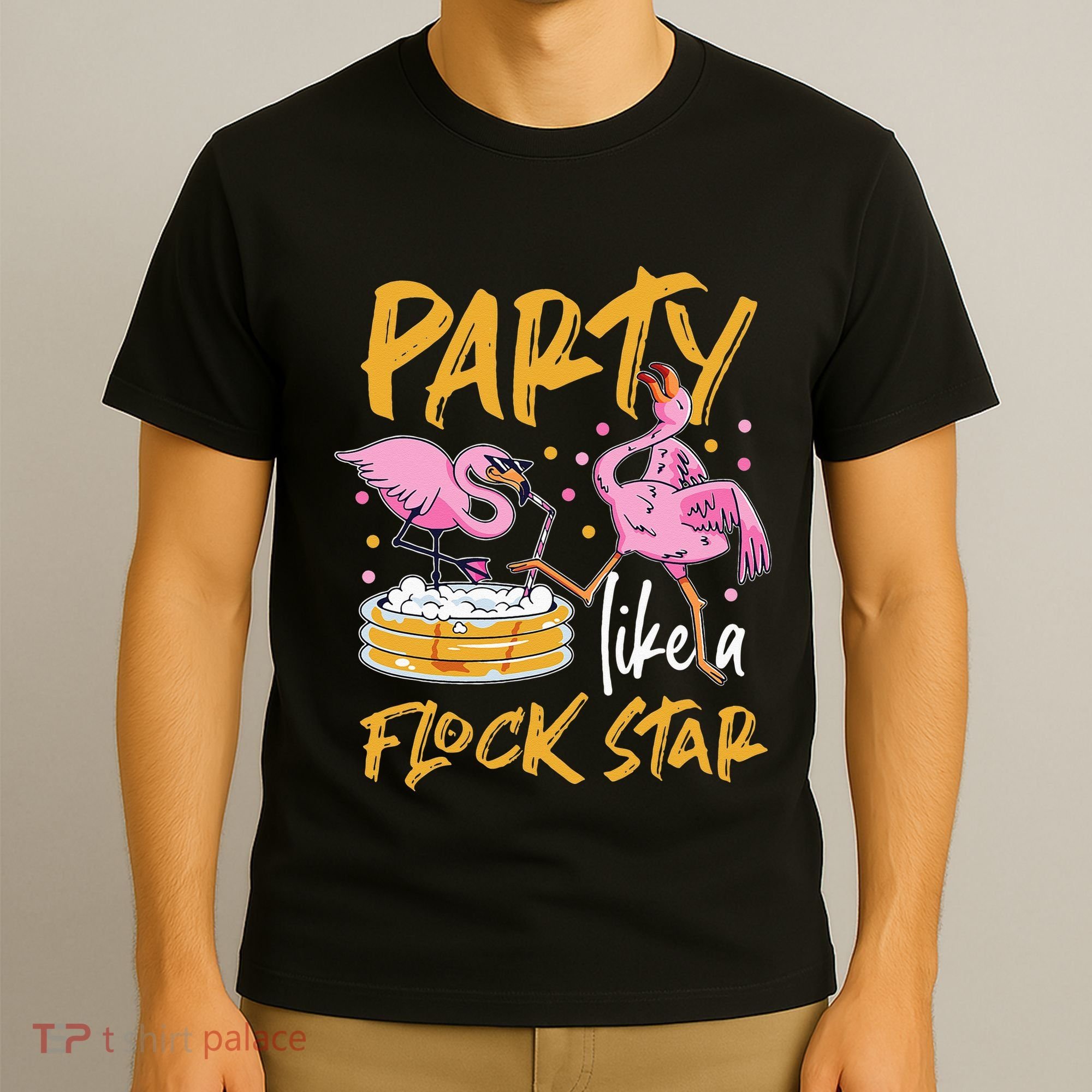 Party Like A Flock Star Flamingos In Kiddie Pool T-Shirt