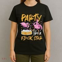 Party Like A Flock Star Flamingos In Kiddie Pool T-Shirt thumb 4
