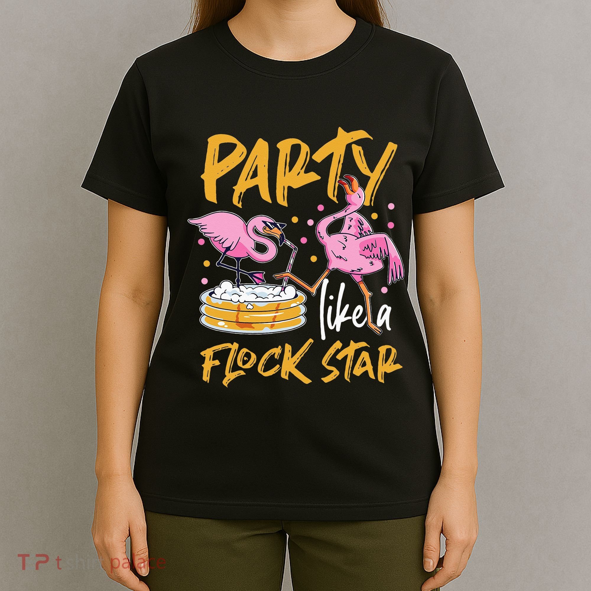 Party Like A Flock Star Flamingos In Kiddie Pool T-Shirt