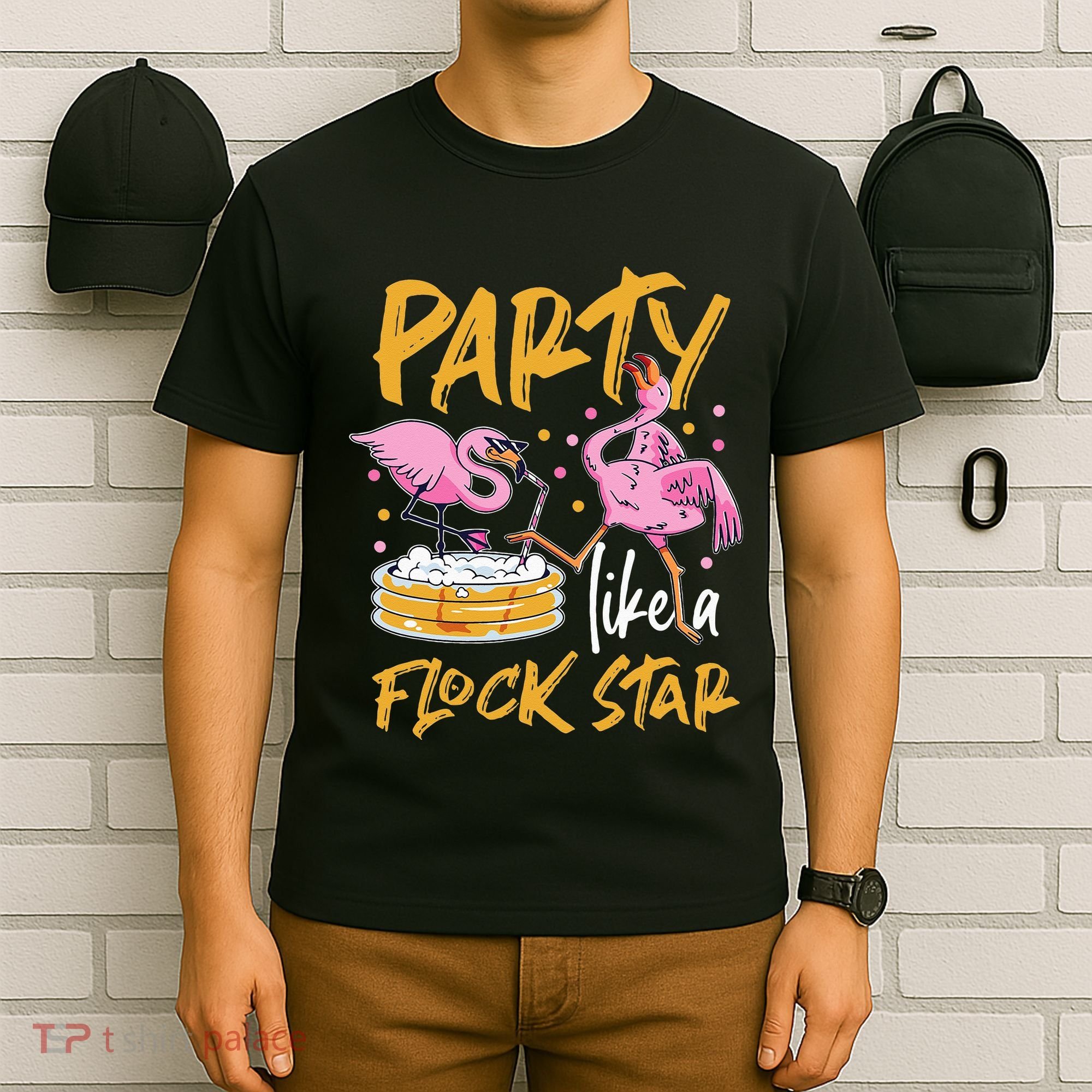 Party Like A Flock Star Flamingos In Kiddie Pool T-Shirt
