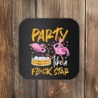 Party Like A Flock Star Flamingos In Kiddie Pool Coaster thumb 0